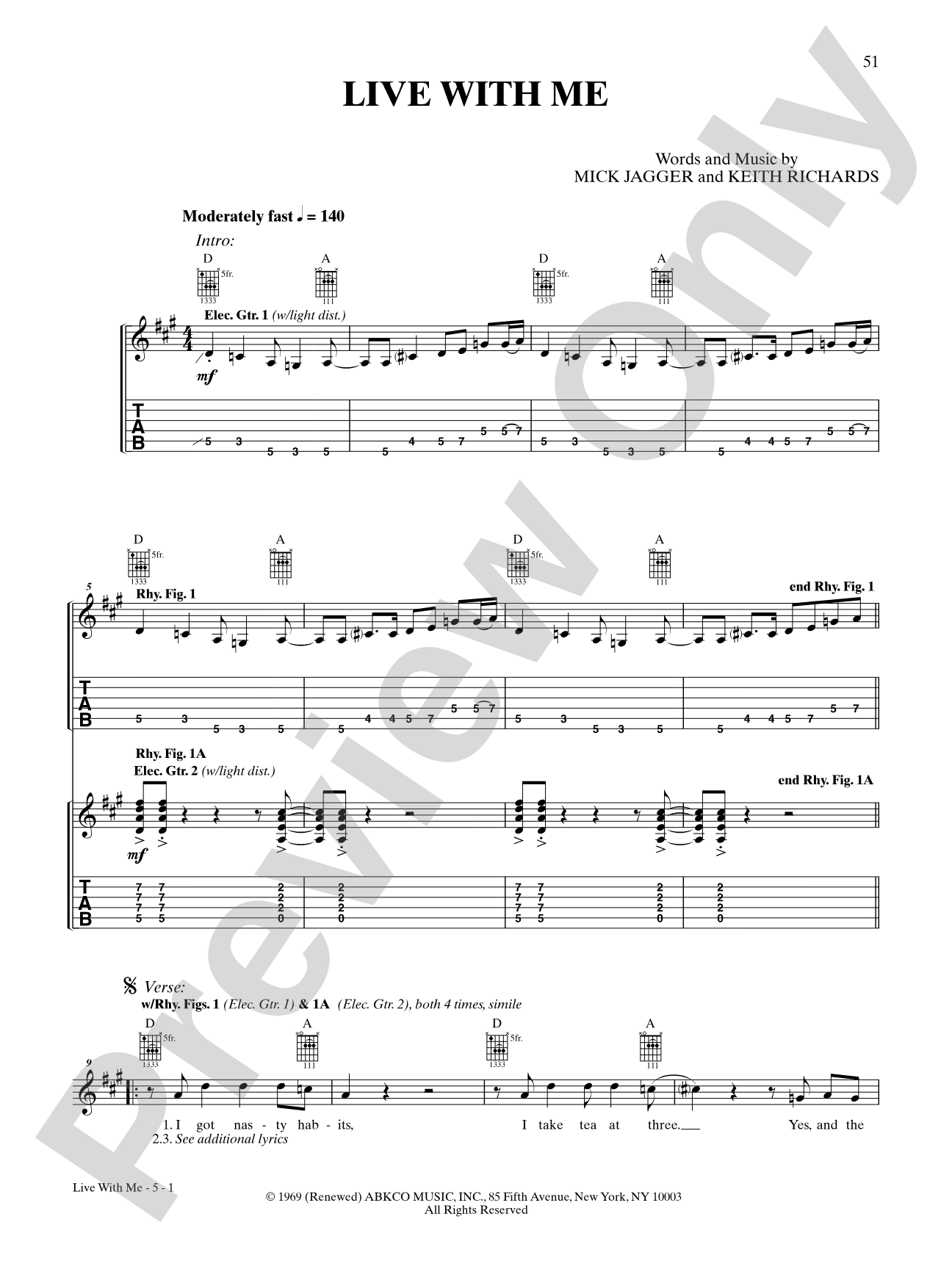 Live With Me (Live Version): Authentic Guitar TAB