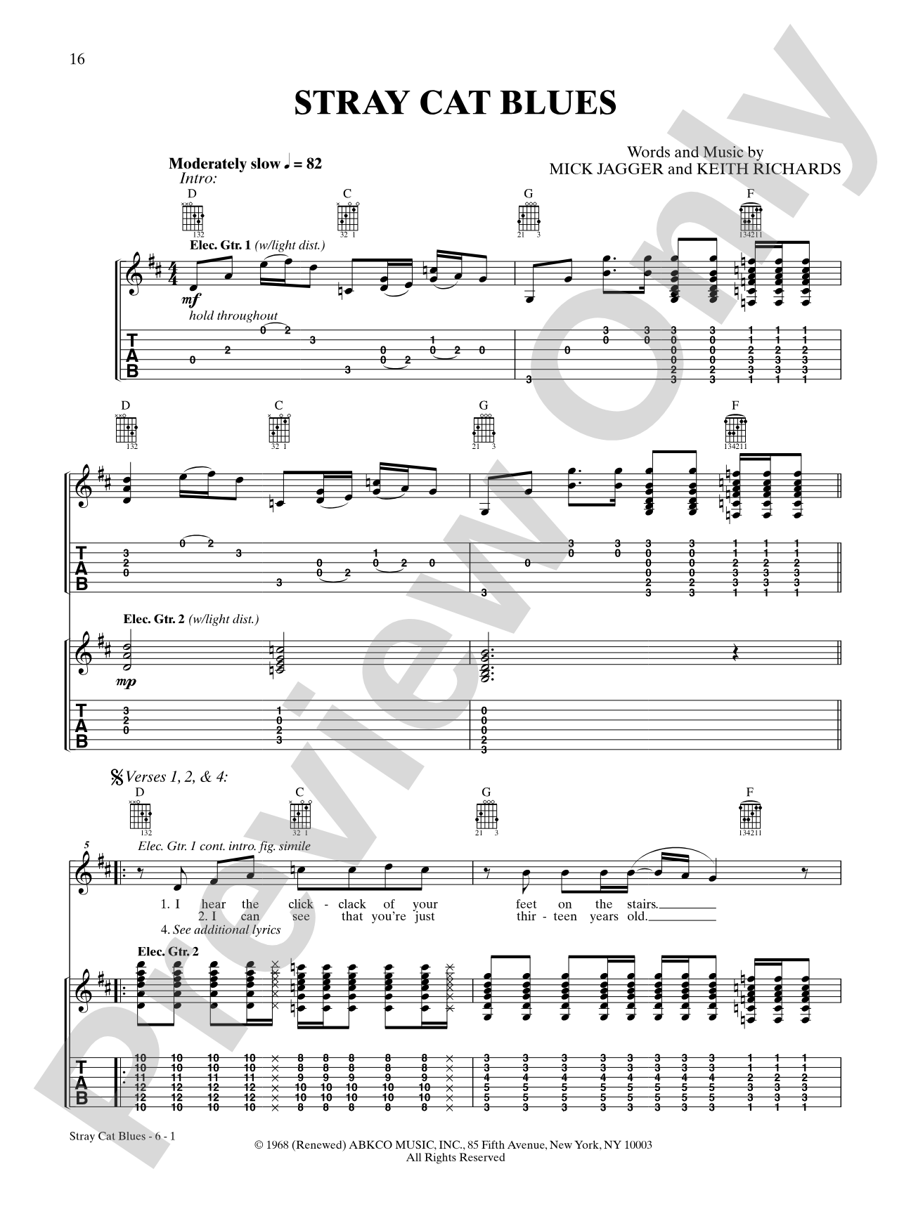 Stray Cat Blues (Live Version): Authentic Guitar TAB