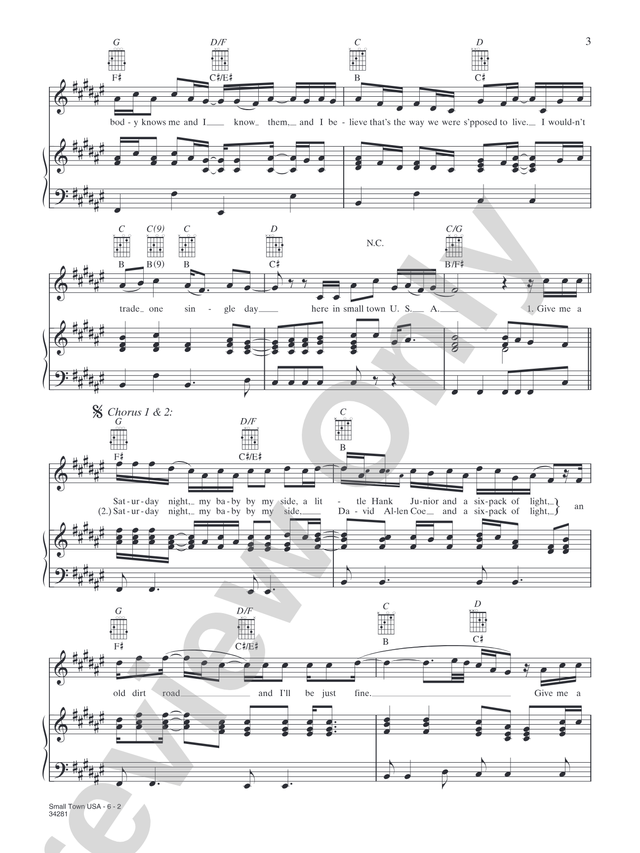 Small Town USA: piano/vocal/chords