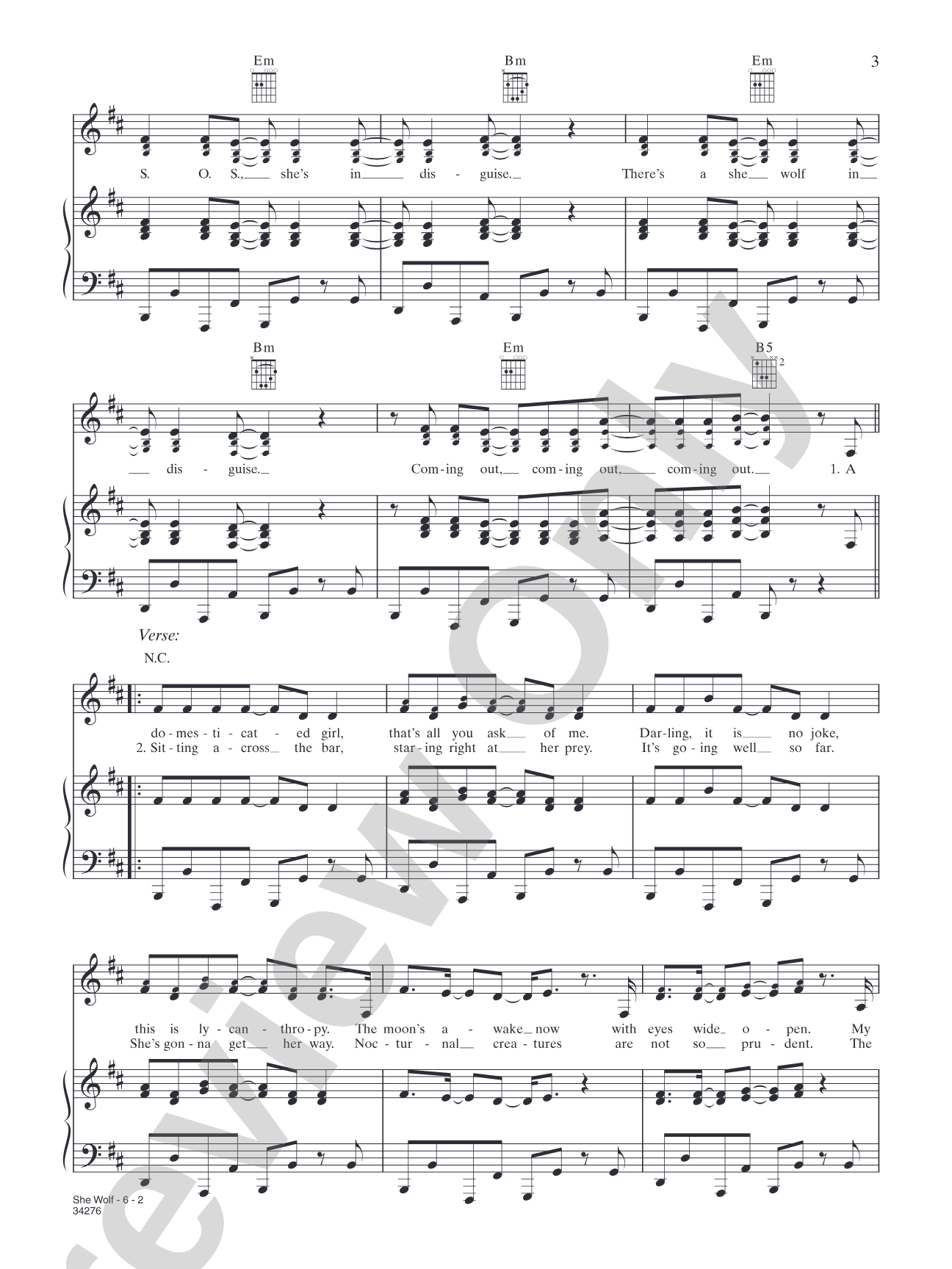 She Wolf: piano/vocal/chords