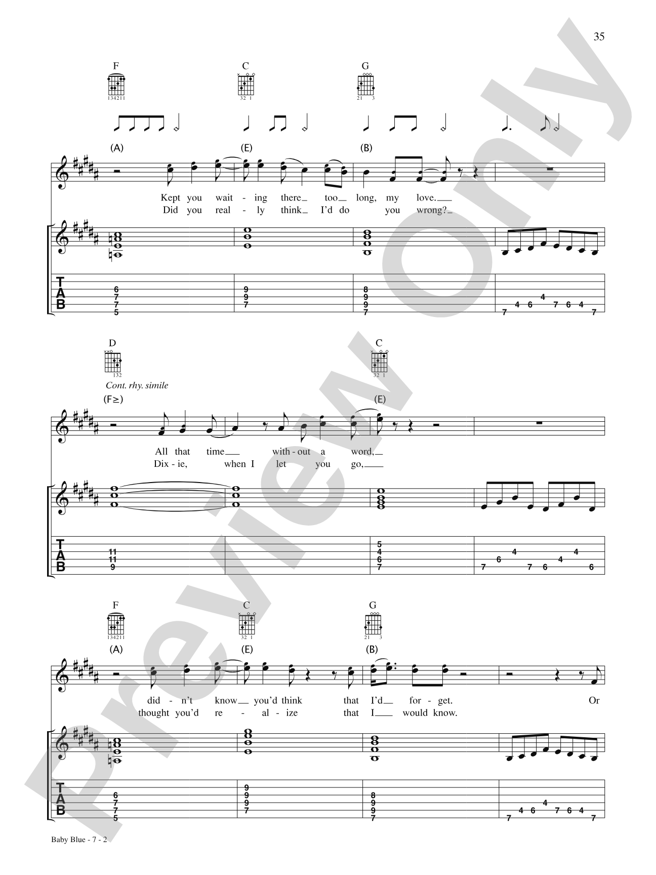 Baby Blue: Authentic Guitar TAB