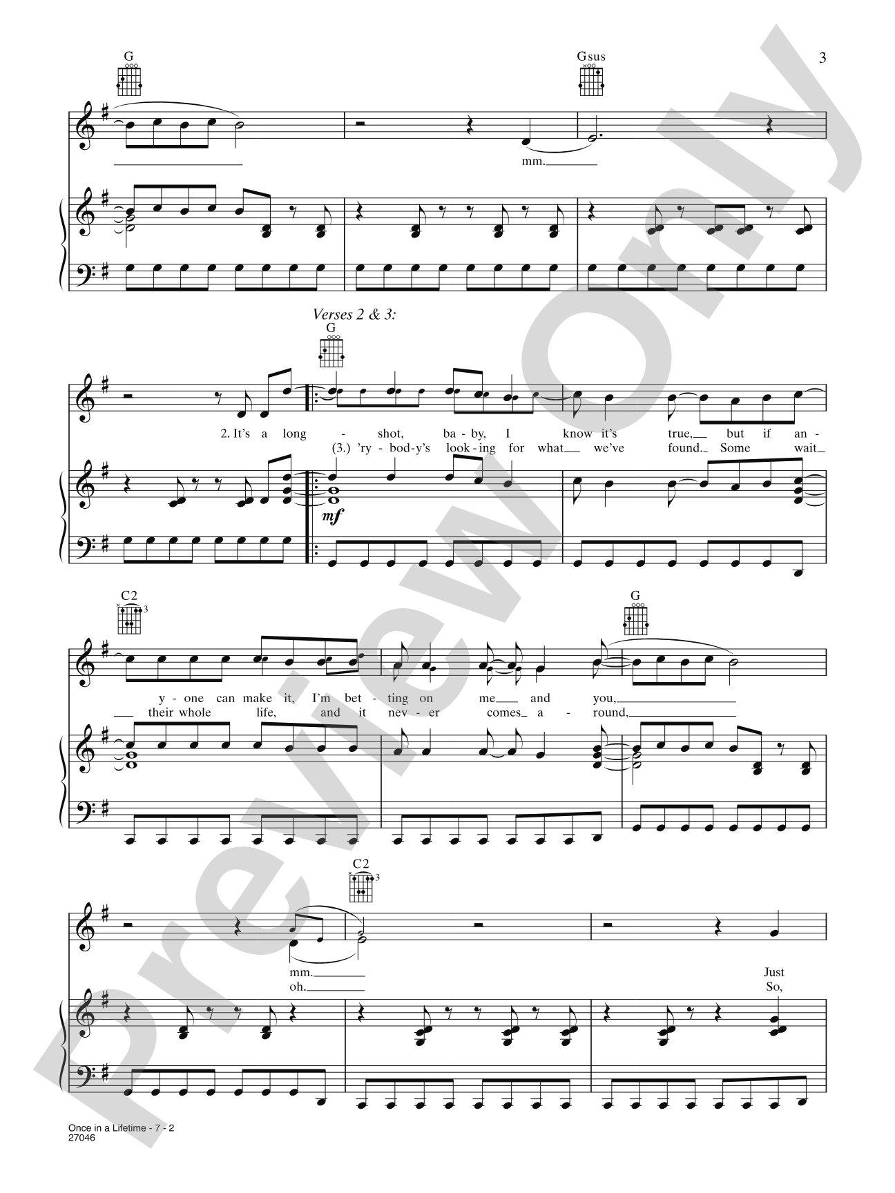 Once in a Lifetime: Piano/Vocal/Chords