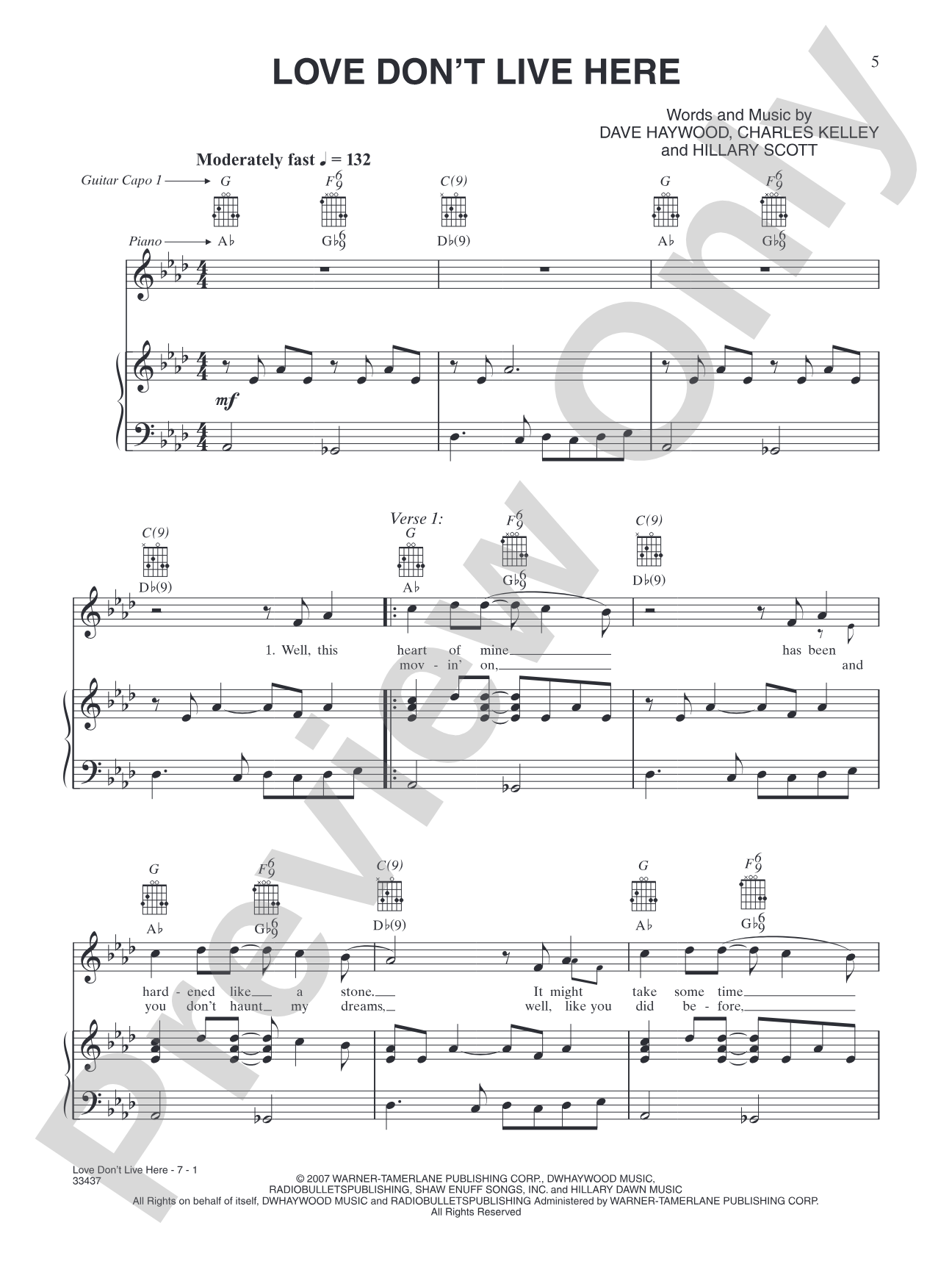 Love Don't Live Here: Piano/Vocal/Chords