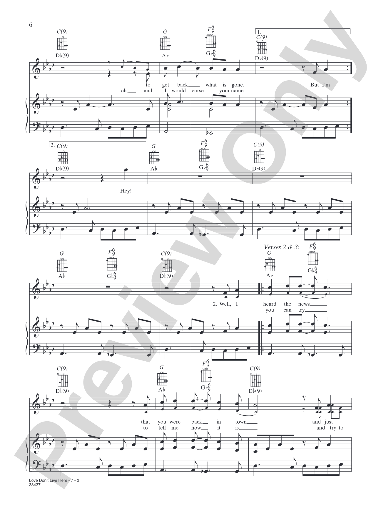 Love Don't Live Here: Piano/Vocal/Chords