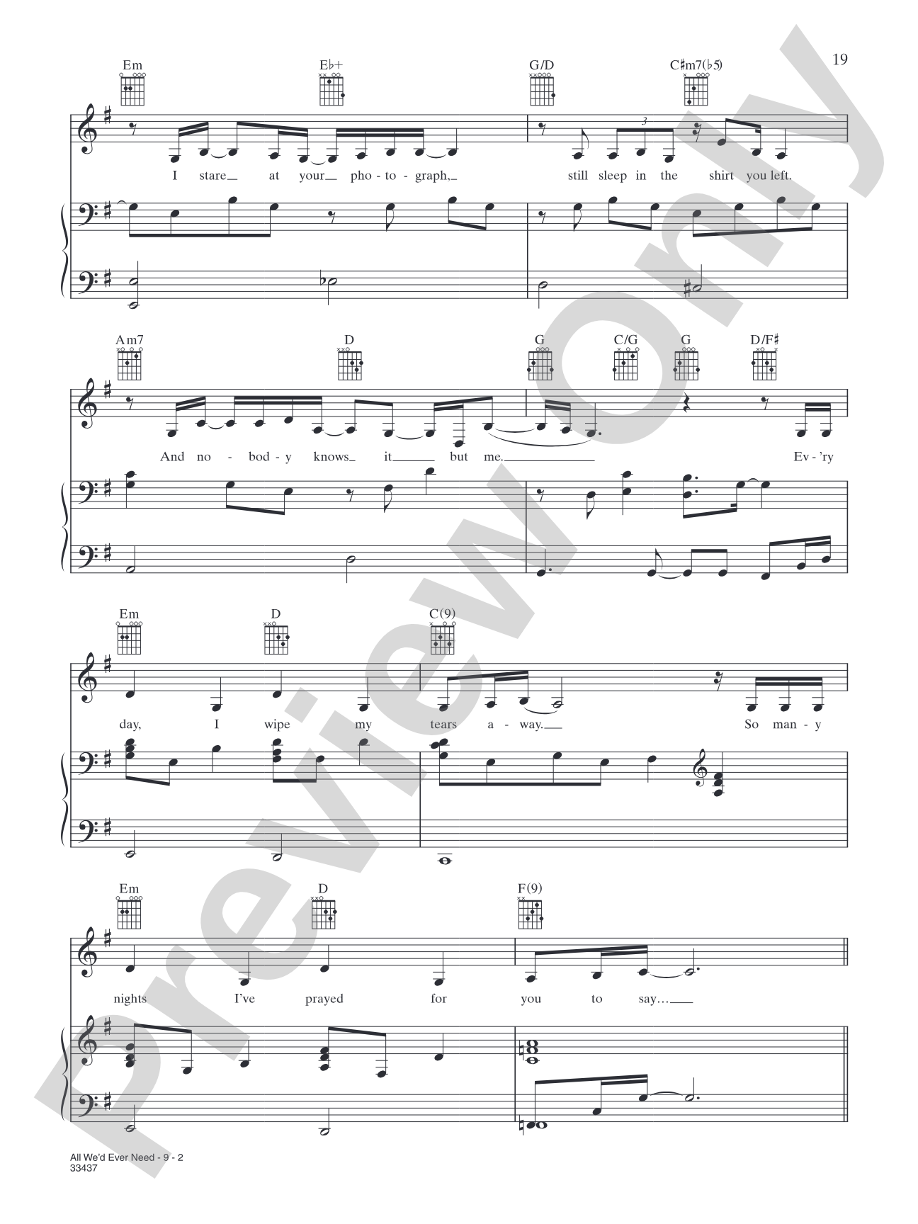 All We'd Ever Need: Piano/Vocal/Chords