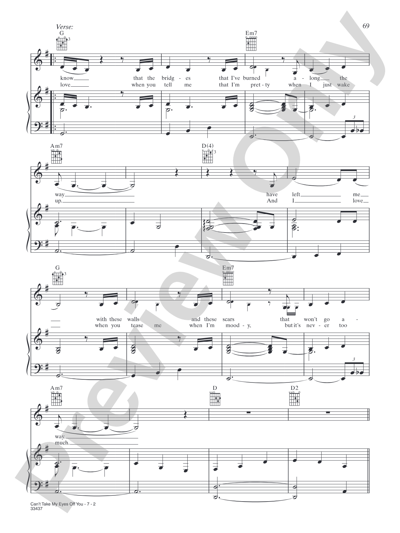 Can't Take My Eyes Off You: Piano/Vocal/Chords