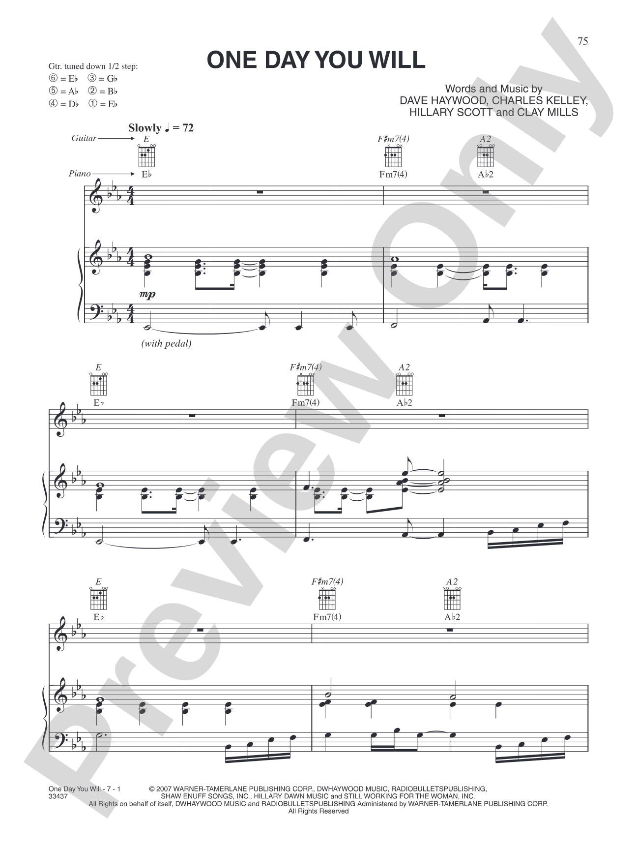 One Day You Will: Piano/Vocal/Chords