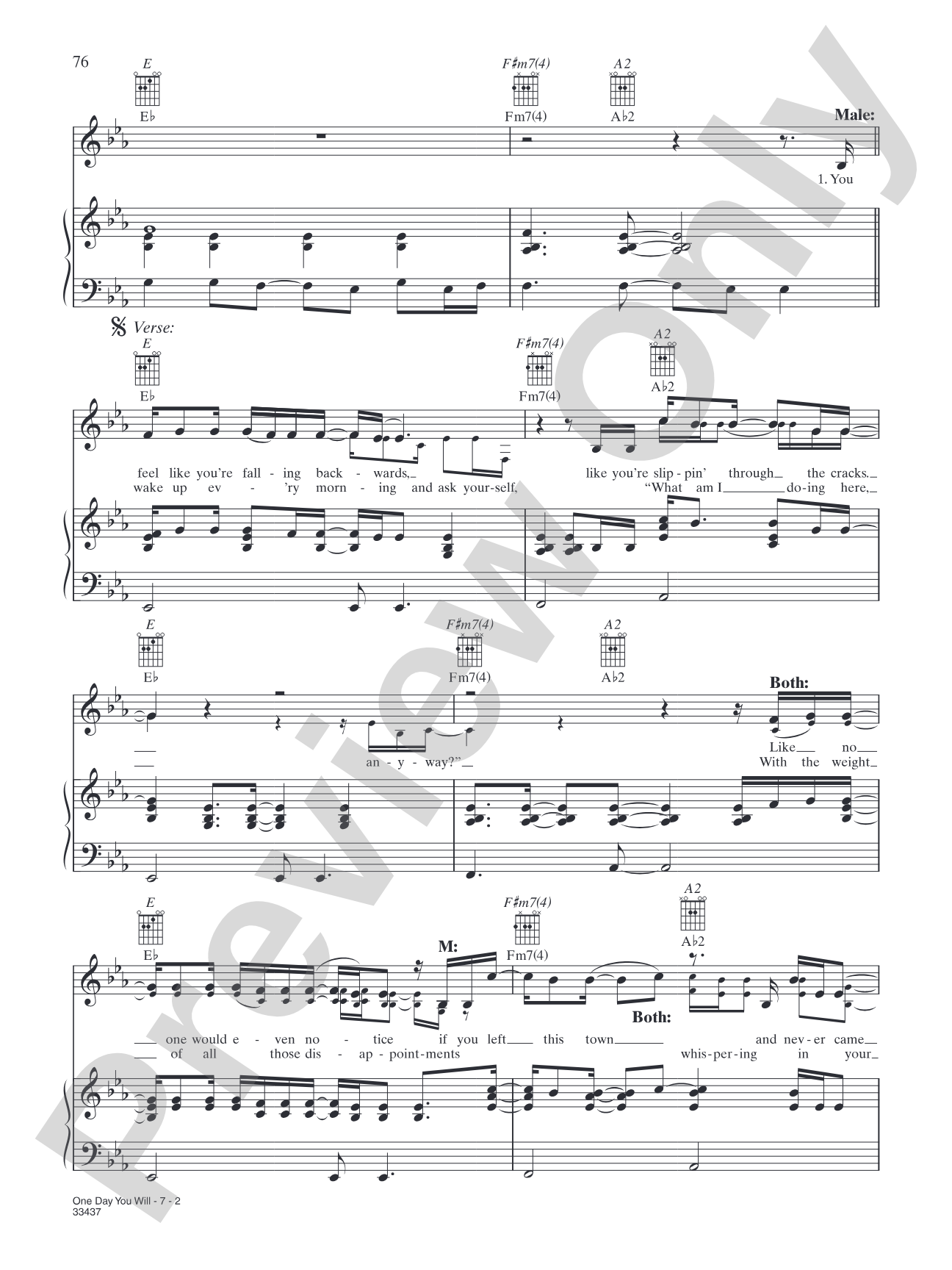 One Day You Will: Piano/Vocal/Chords