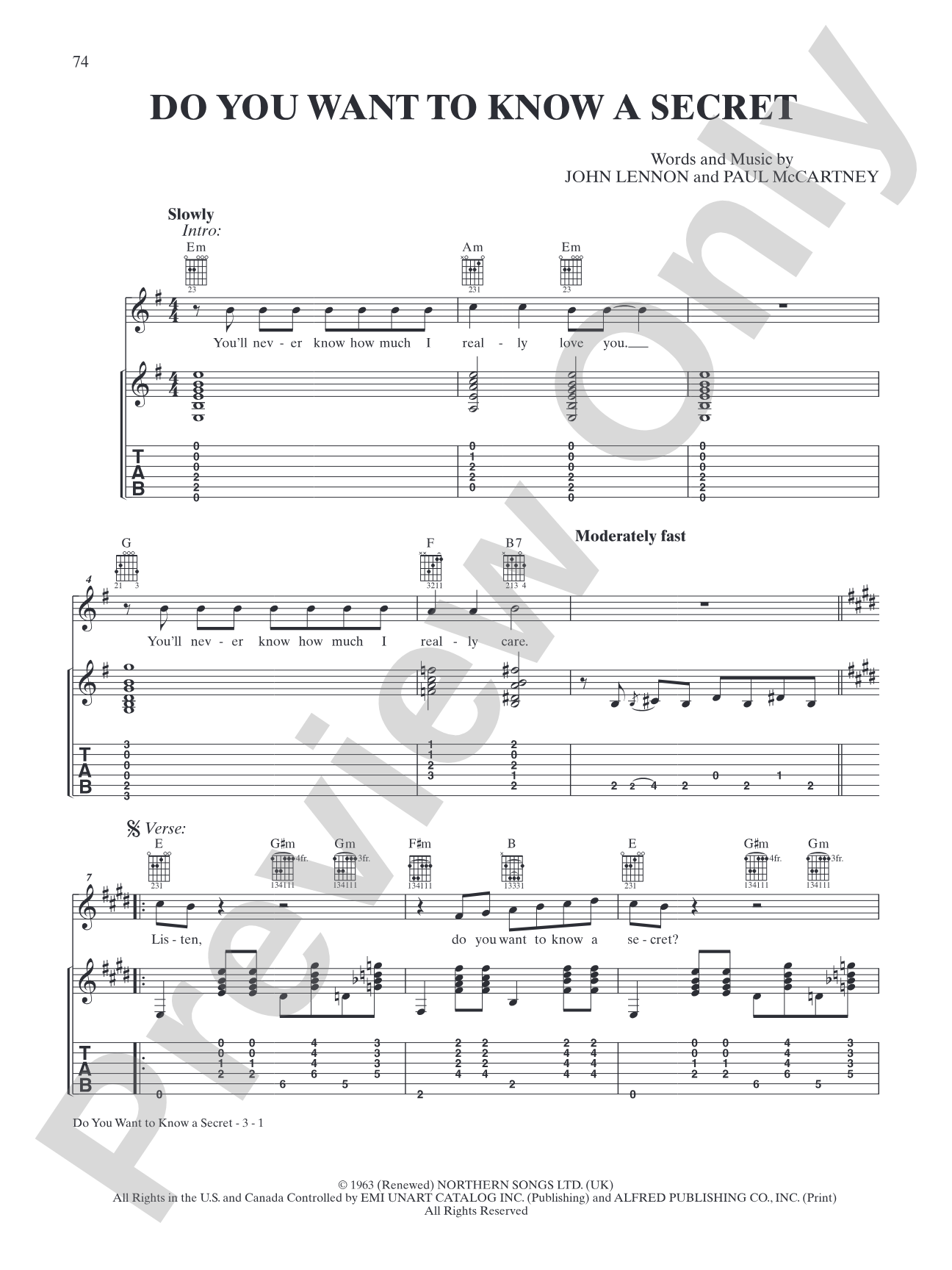 Do You Want to Know a Secret: Interm./Easy Guitar TAB