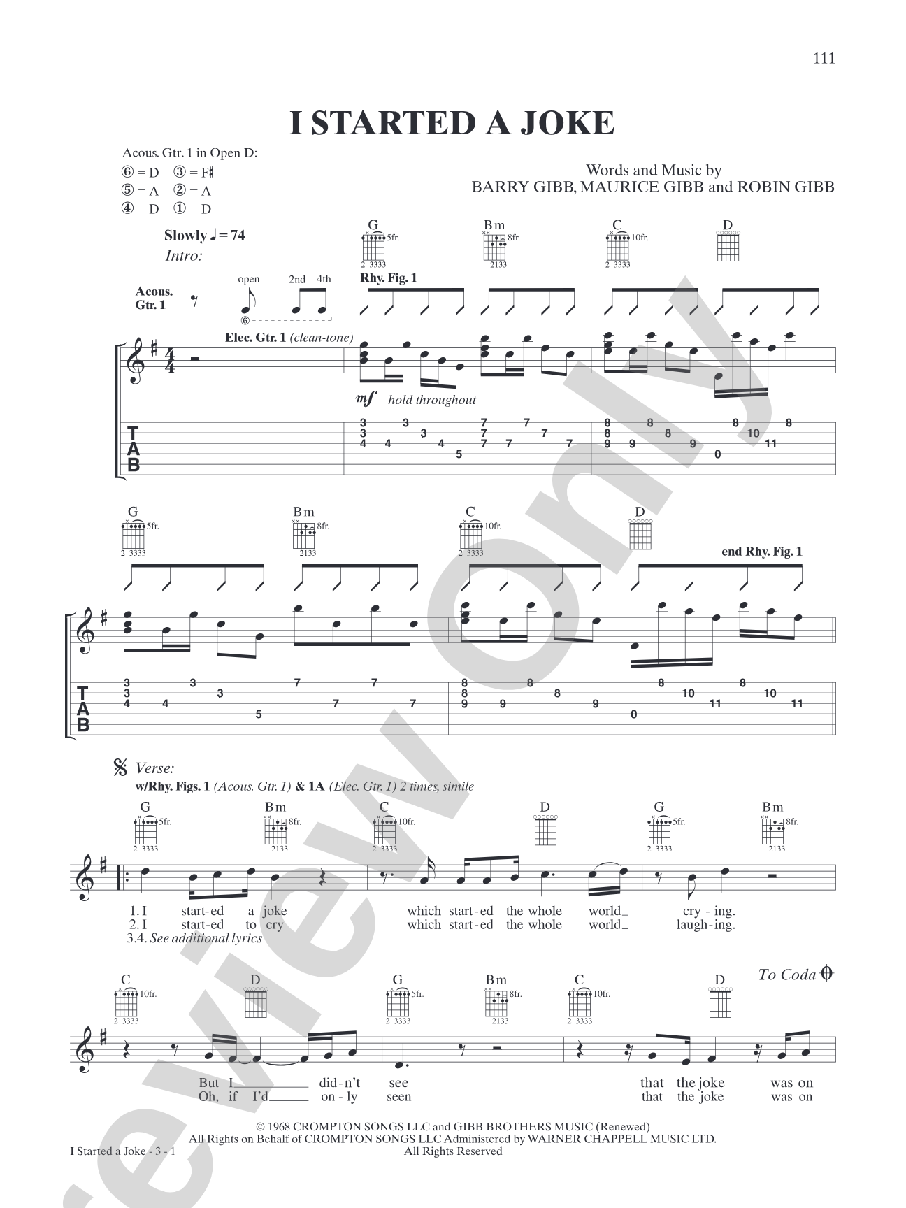 I Started a Joke: Authentic Guitar TAB
