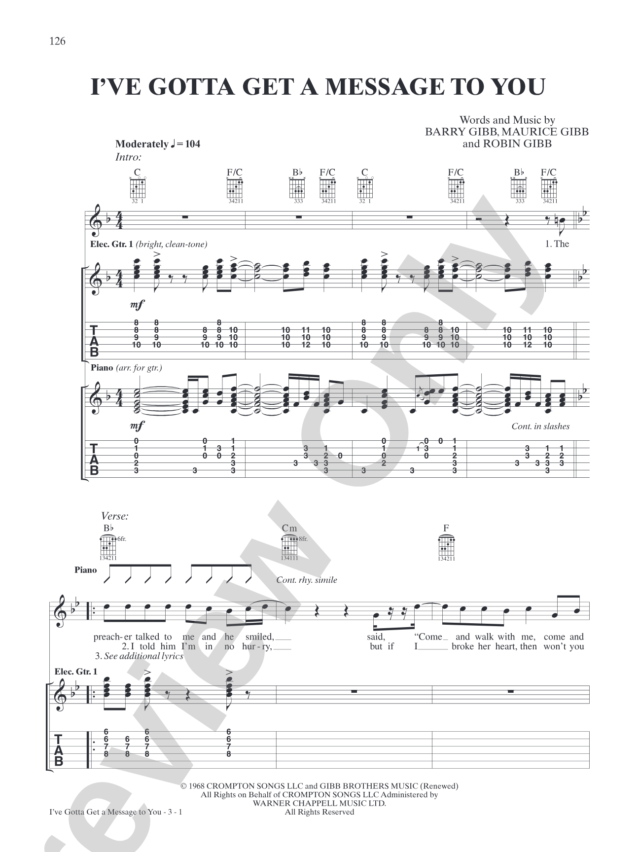 I've Gotta Get a Message to You: Authentic Guitar TAB