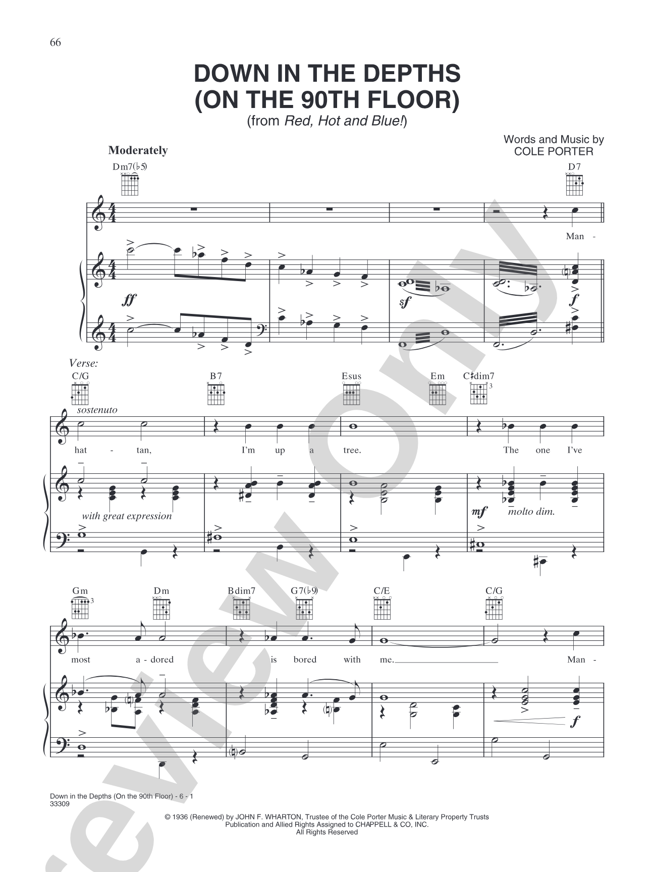Down in the Depths (On the Ninetieth Floor) (from "Red, Hot and Blue!"): Piano/Vocal/Chords