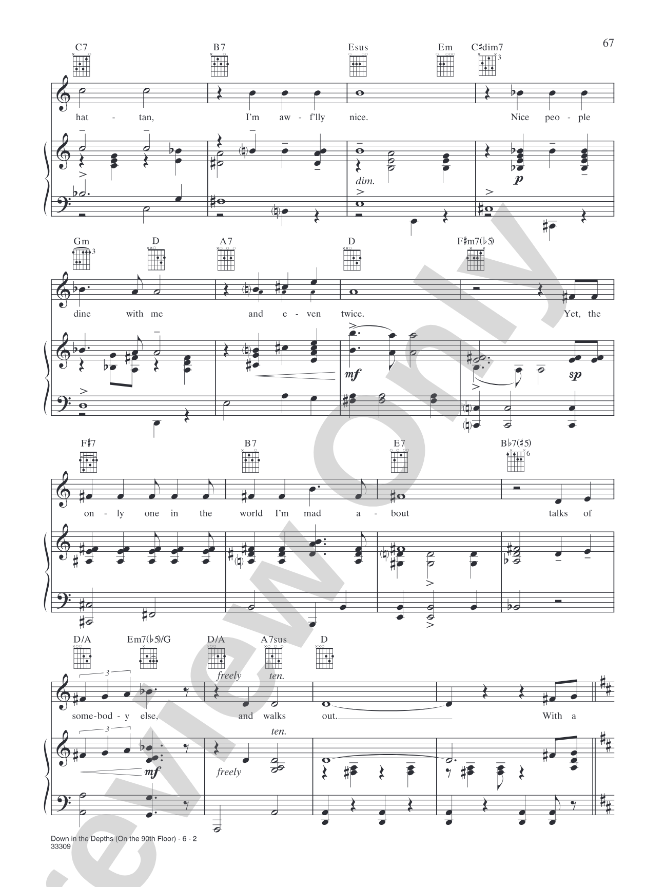 Down in the Depths (On the Ninetieth Floor) (from "Red, Hot and Blue!"): Piano/Vocal/Chords