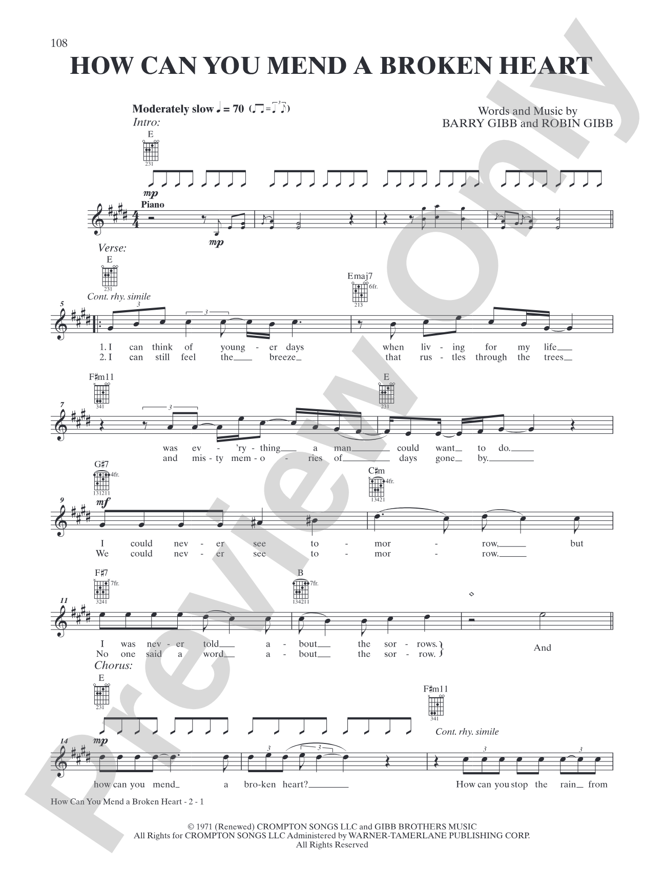 How Can You Mend a Broken Heart: Interm./Easy Guitar TAB