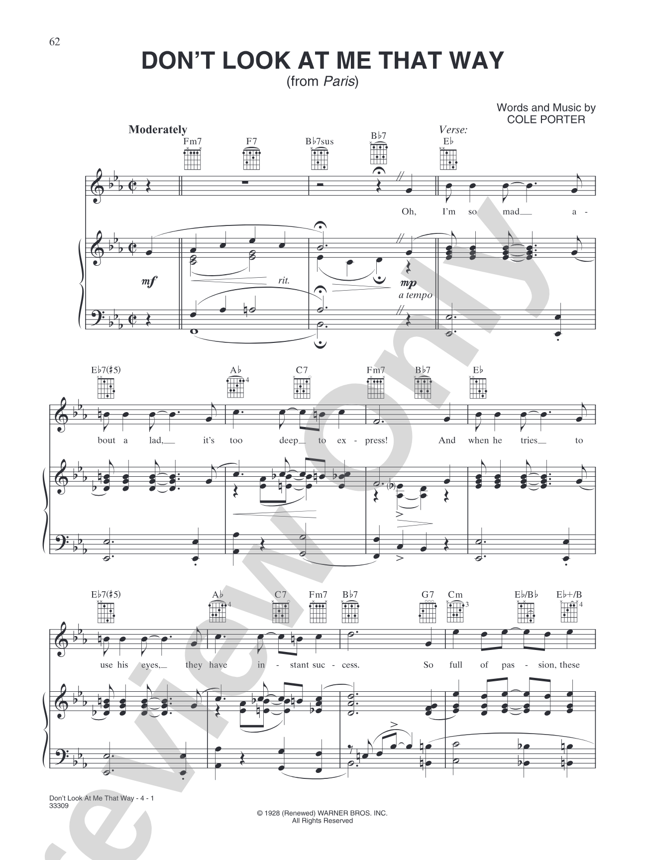 Don't Look at Me That Way (from "Paris"): Piano/Vocal/Chords
