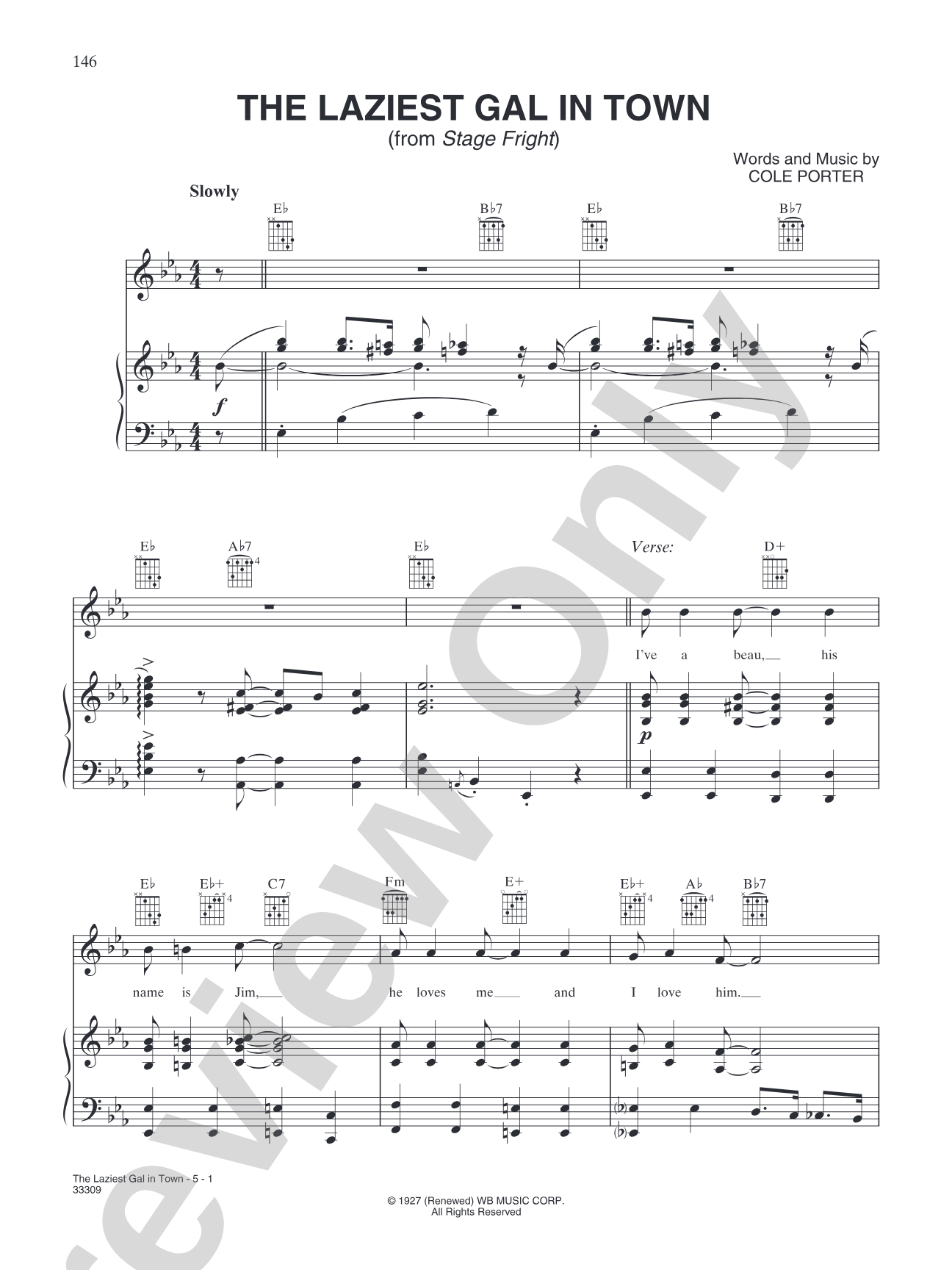The Laziest Gal in Town (from "Stage Fright"): Piano/Vocal/Chords