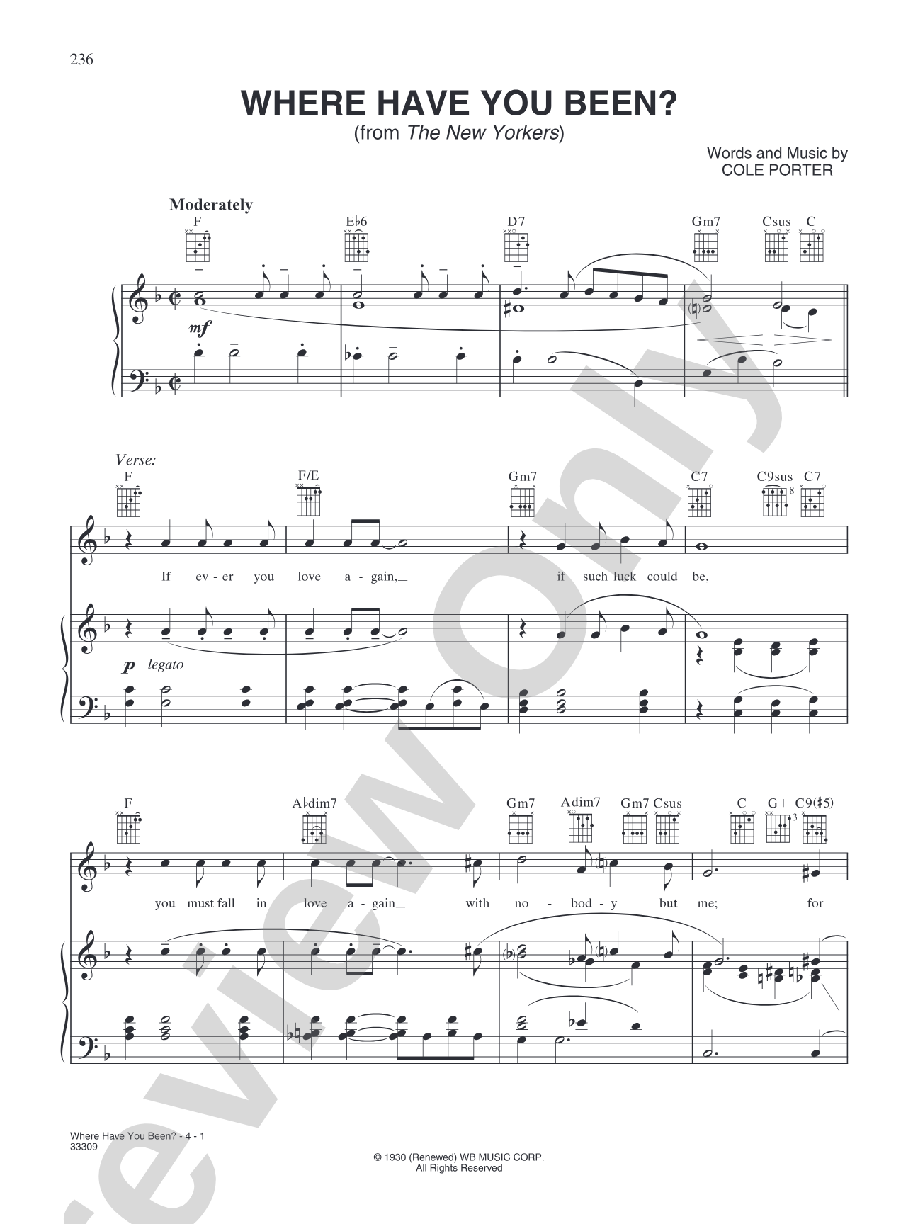 Where Have You Been? (from "The New Yorkers"): Piano/Vocal/Chords