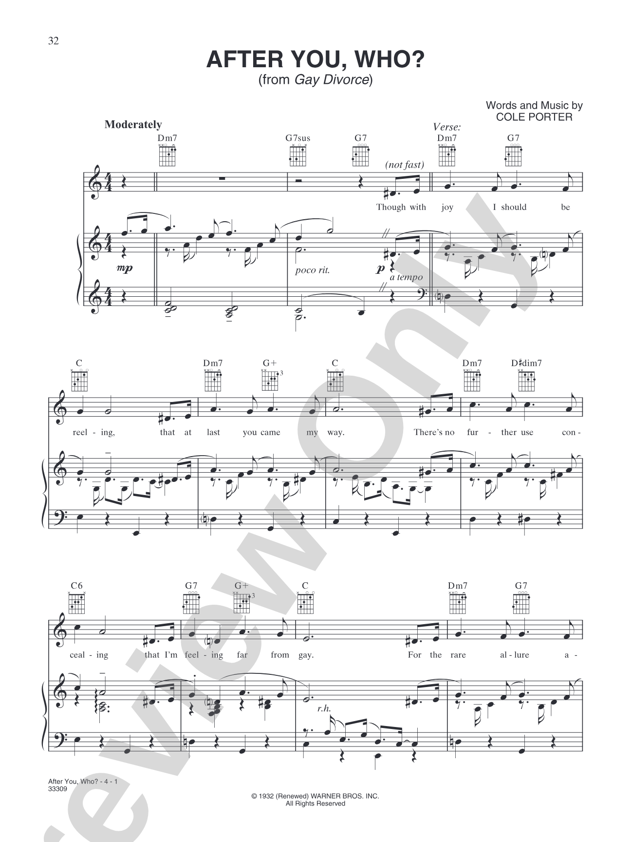 After You, Who? (from "Gay Divorce"): Piano/Vocal/Chords