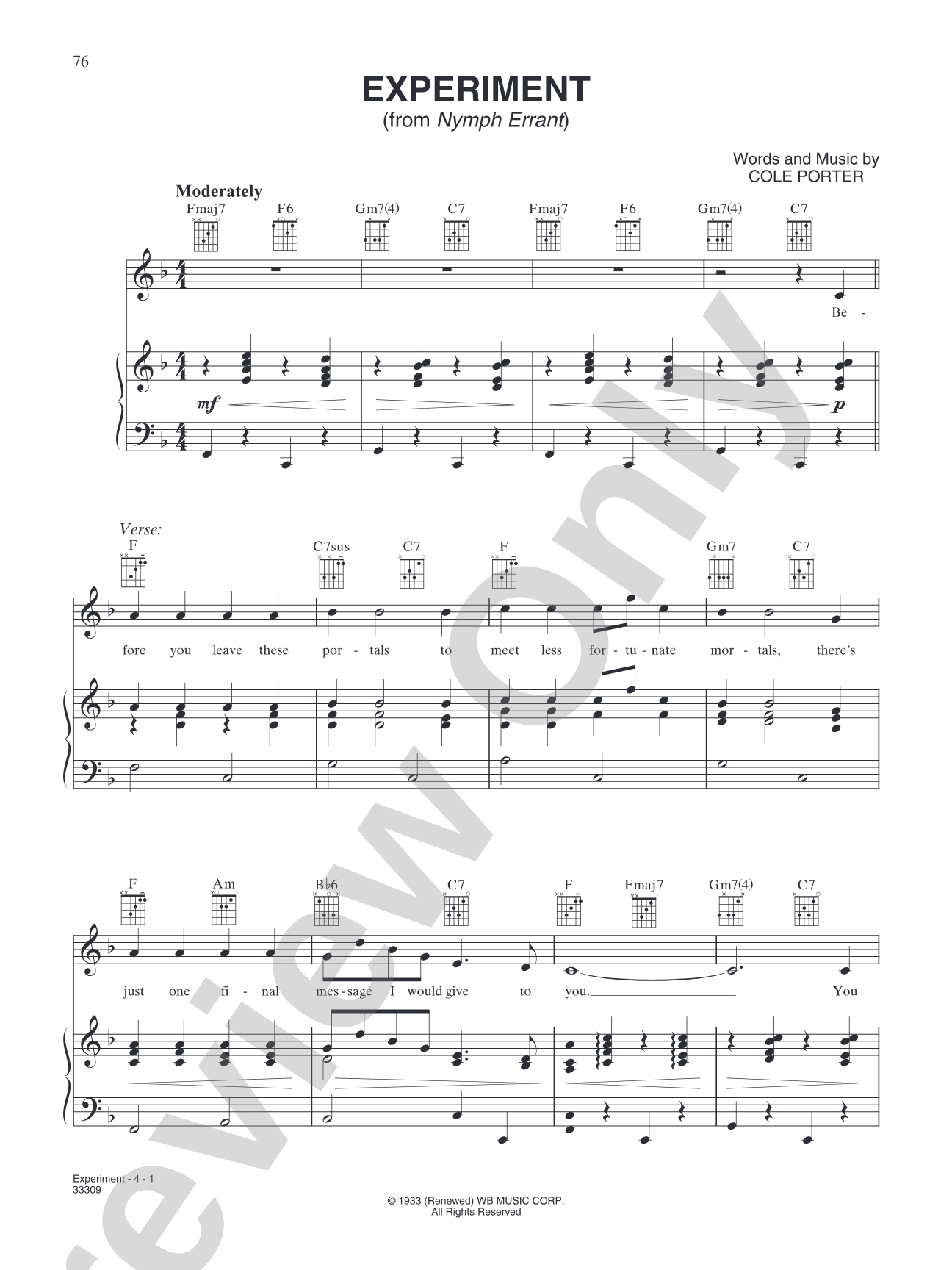 Experiment (from "Nymph Errant"): Piano/Vocal/Chords