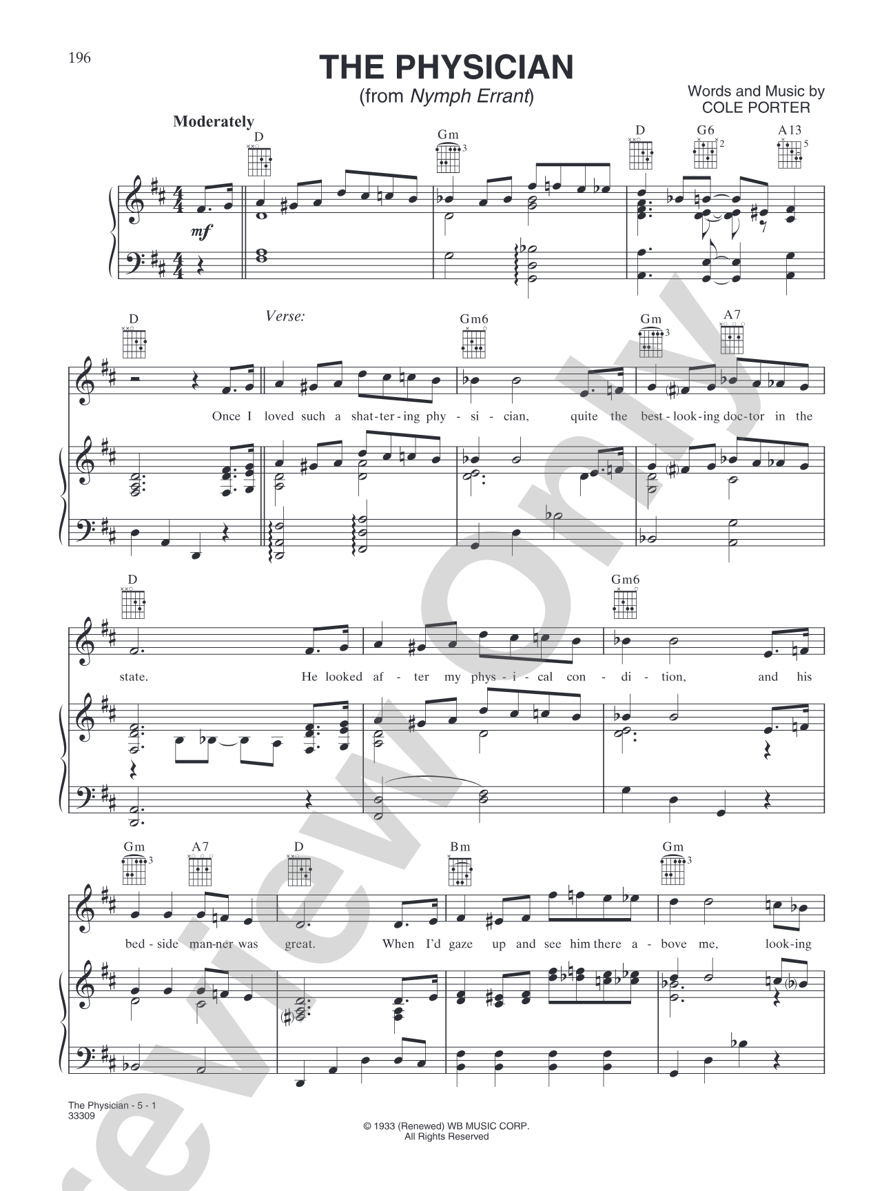 The Physician (from "Nymph Errant"): Piano/Vocal/Chords