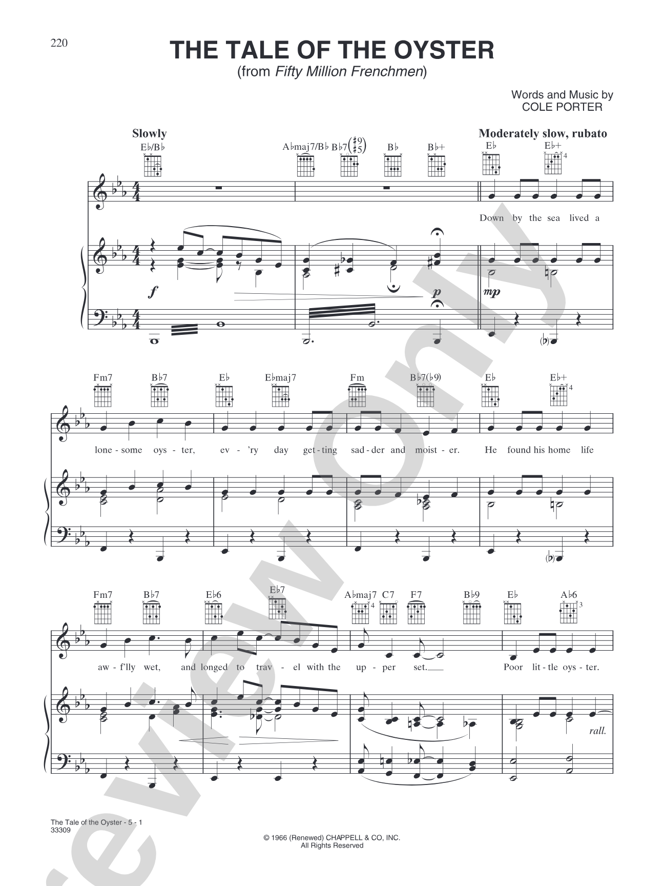 The Tale of the Oyster (from "Fifty Million Frenchmen"): Piano/Vocal/Chords