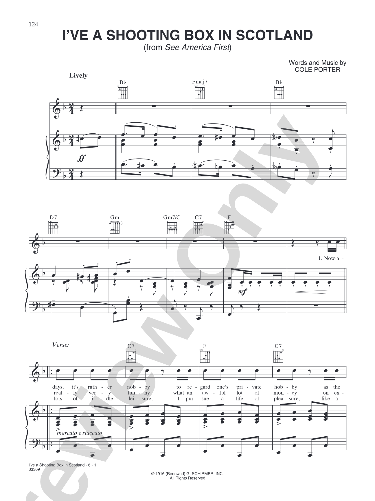 I've a Shooting Box in Scotland (from "See America First"): Piano/Vocal/Chords