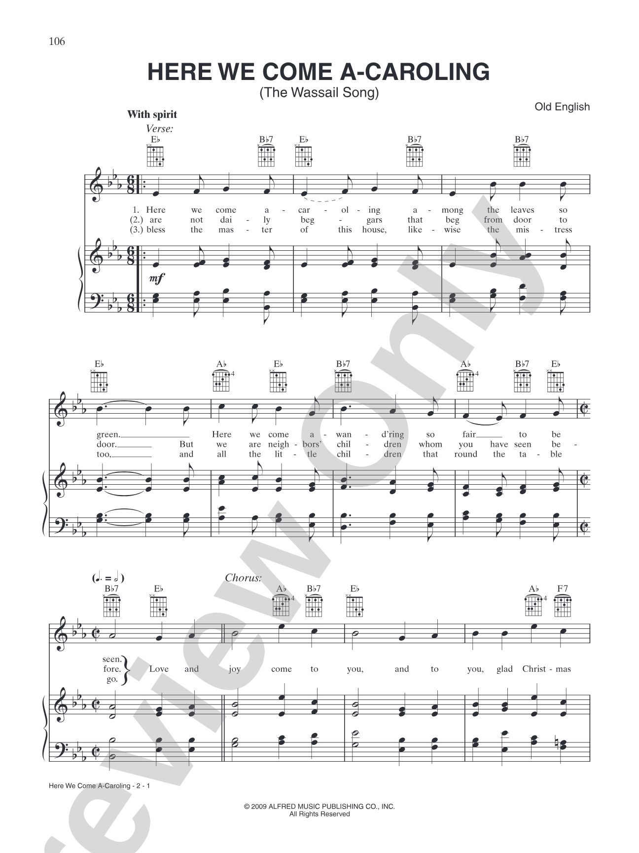 Here We Come A-Caroling (the Wassail Song): Piano/Vocal/Chords