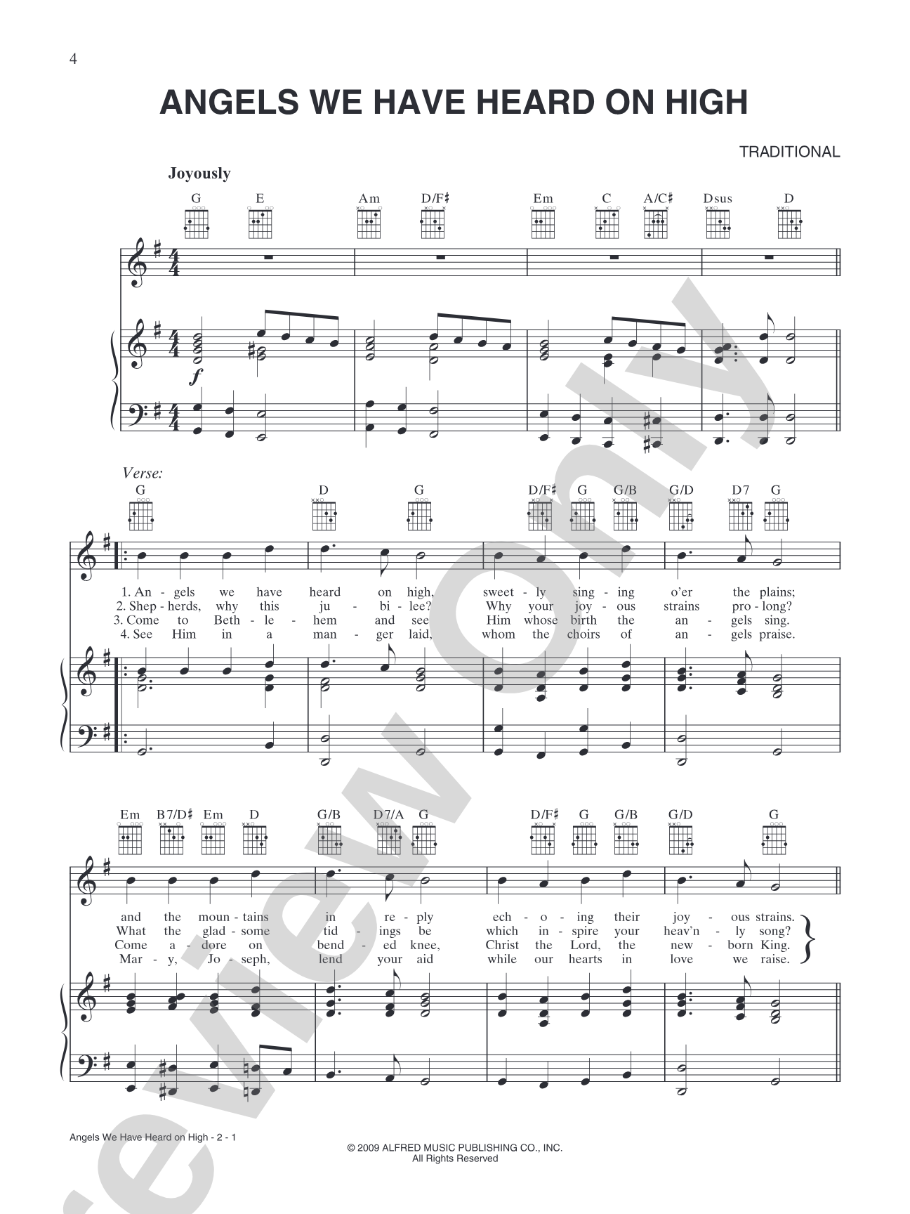 Angels We Have Heard on High: Piano/Vocal/Chords