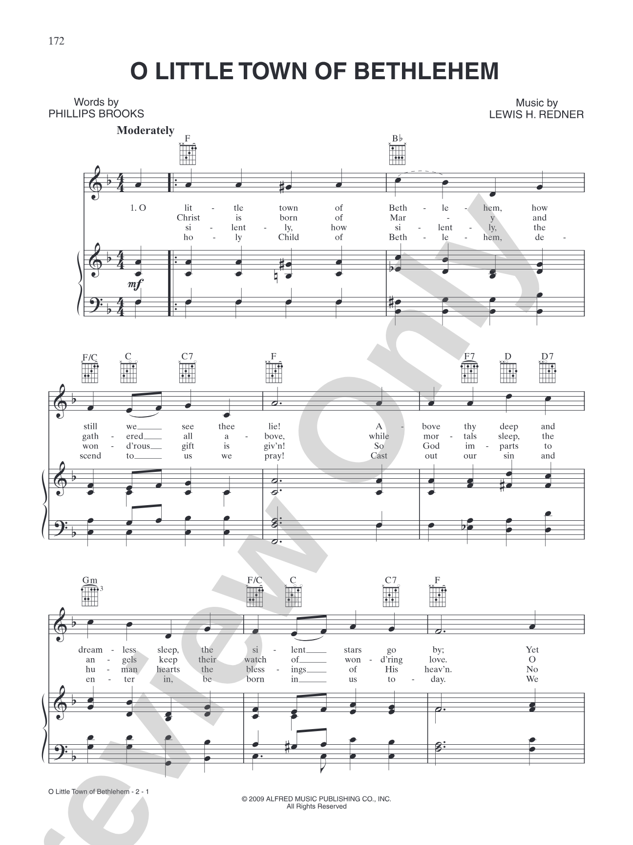 O Little Town of Bethlehem: Piano/Vocal/Chords