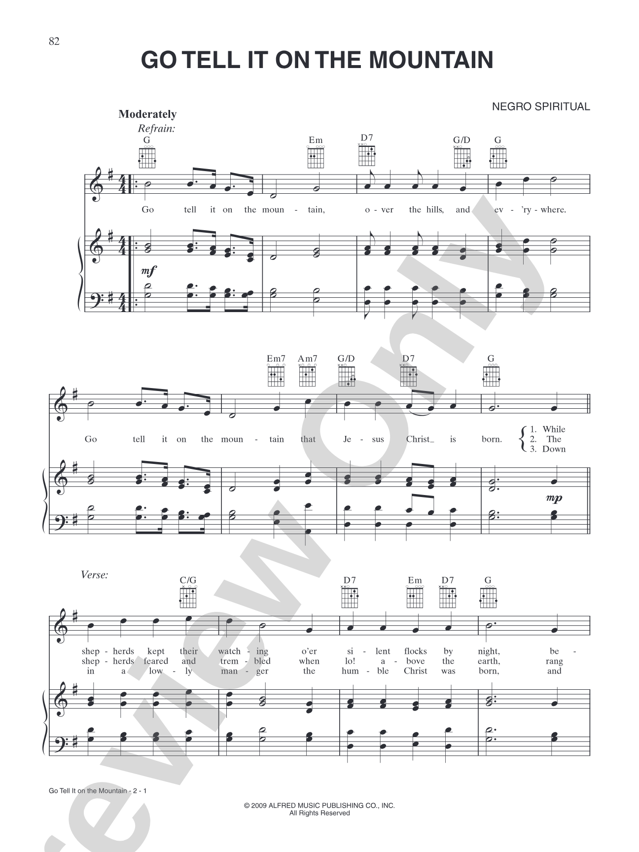 Go Tell it on the Mountaiin: Piano/Vocal/Chords