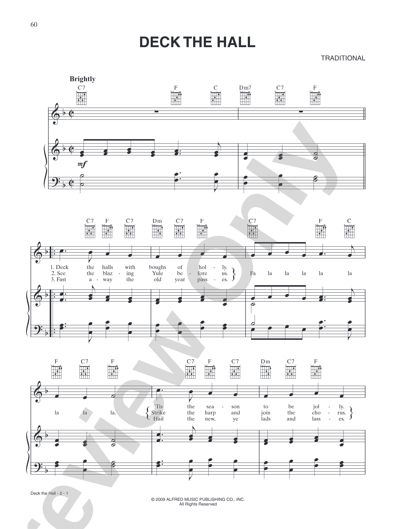 Deck the Hall: Piano/Vocal/Chords