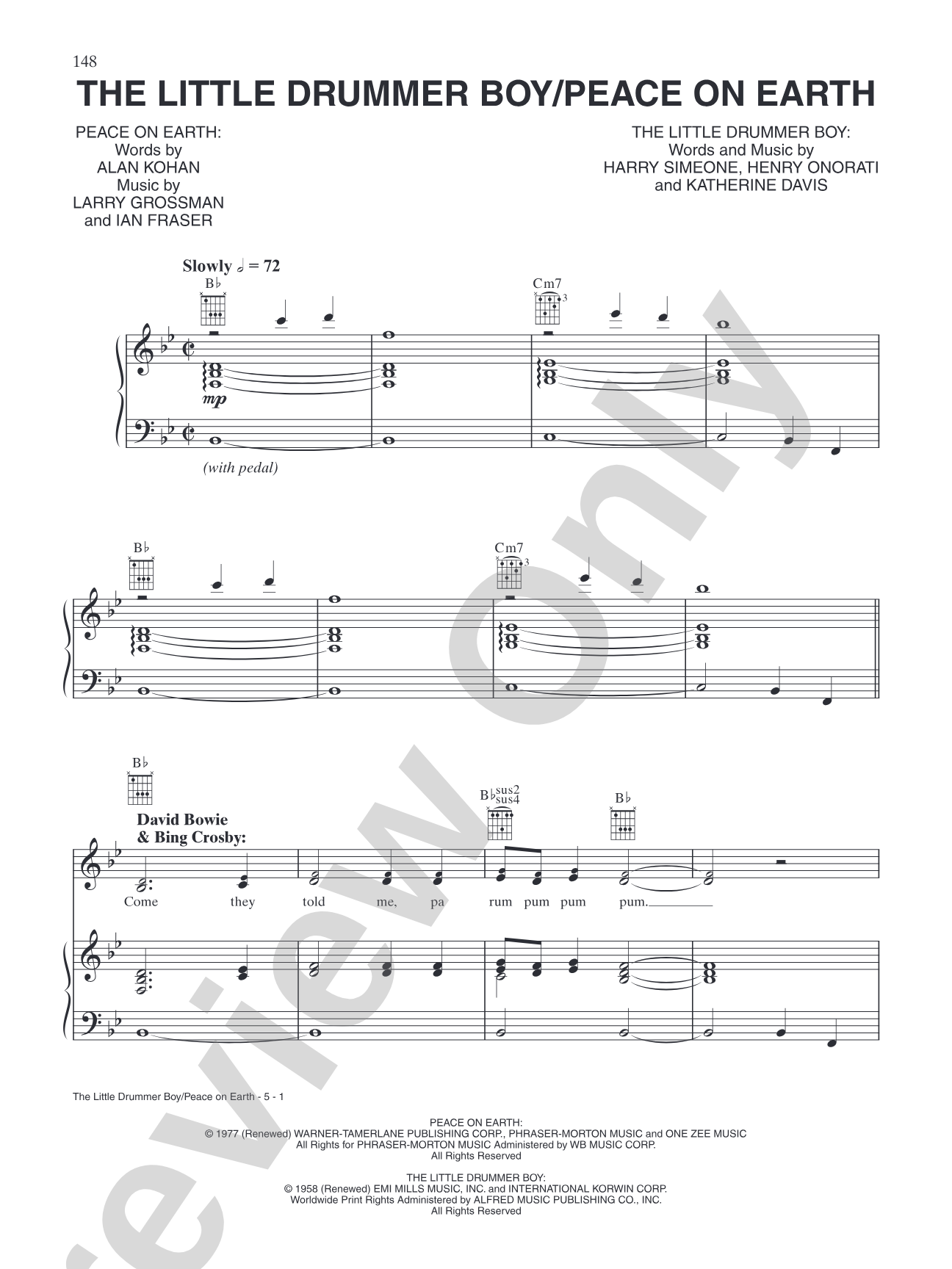 The Little Drummer Boy/Peace On Earth: Piano/Vocal/Chords