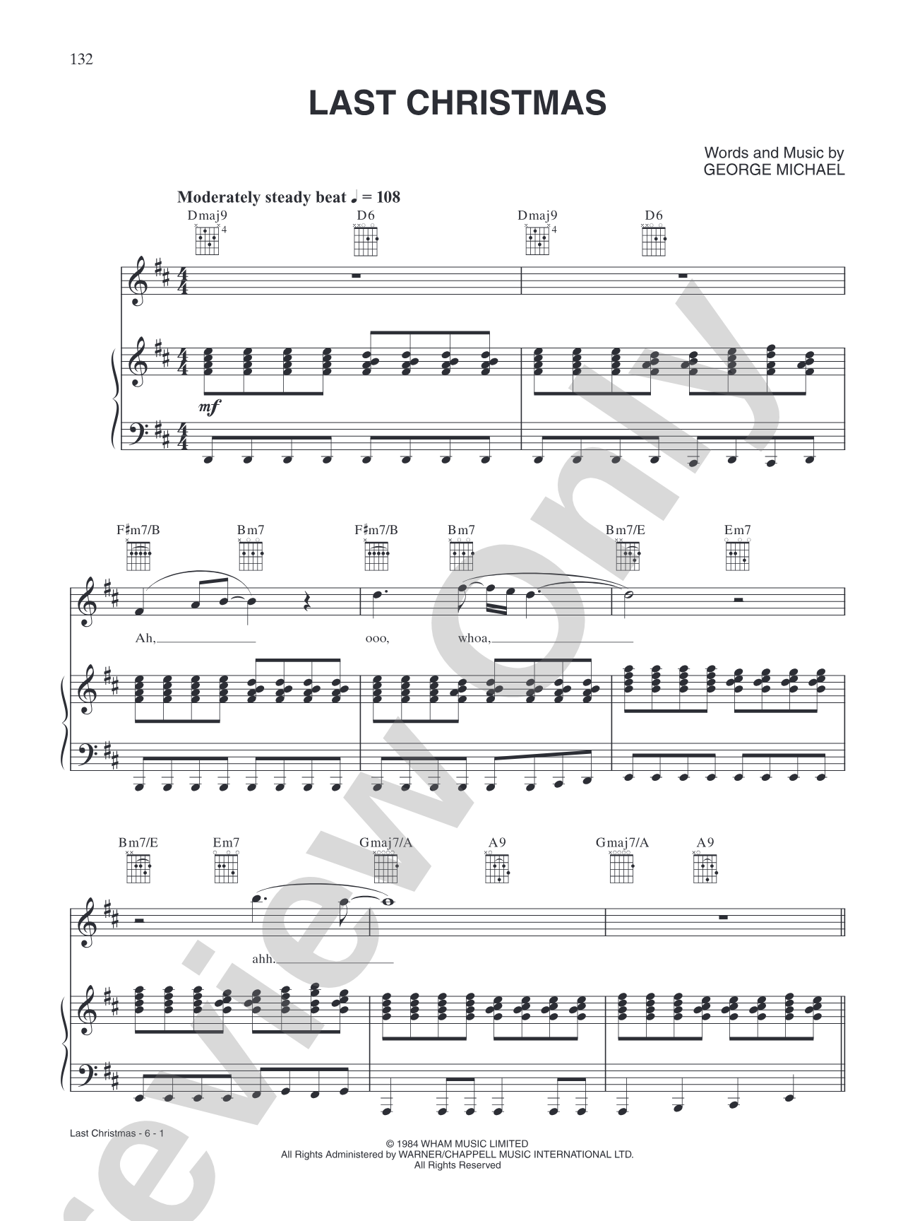 Last Christmas: Piano/Vocal/Chords