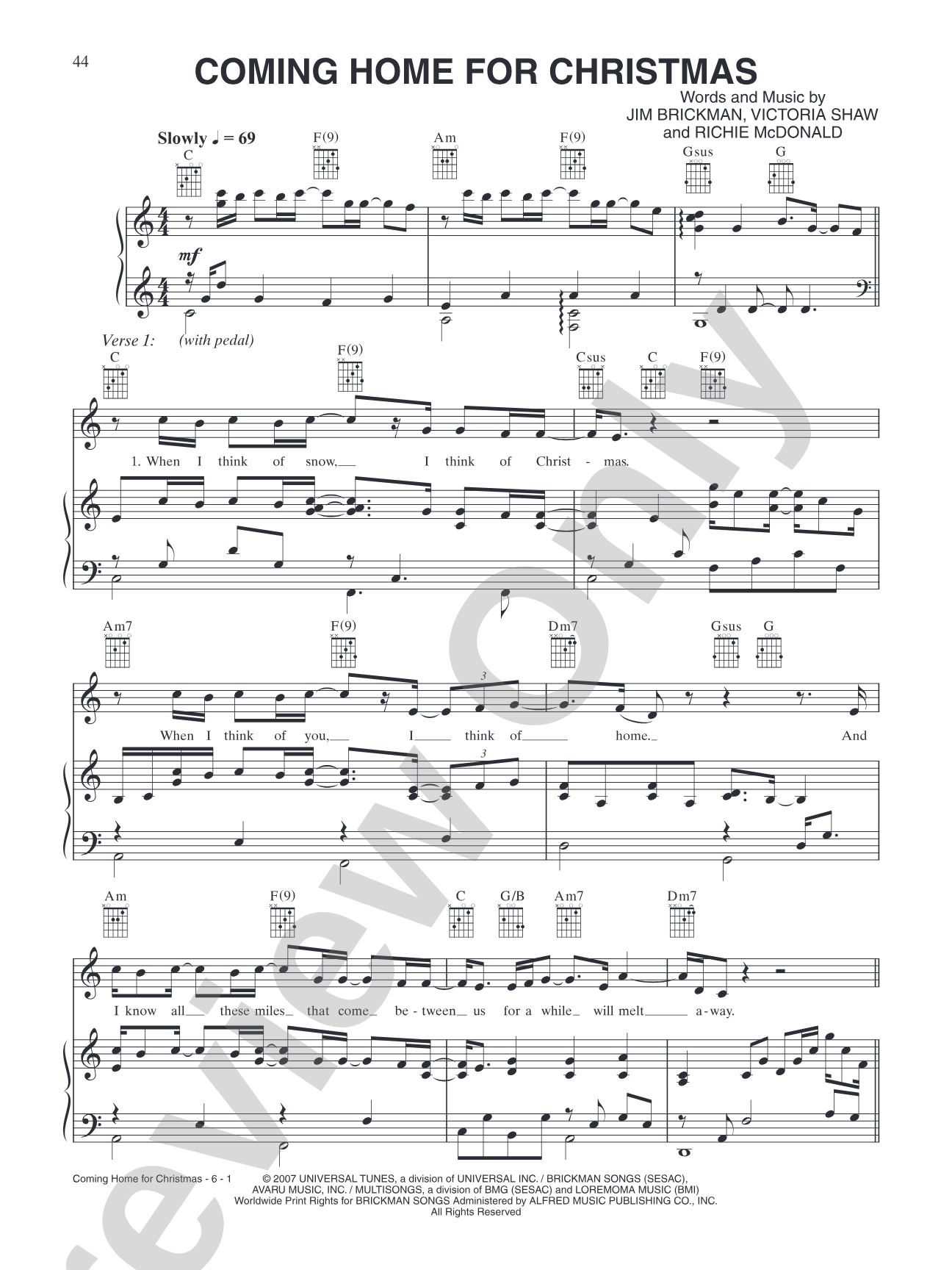 Coming Home for Christmas: Piano/Vocal/Chords