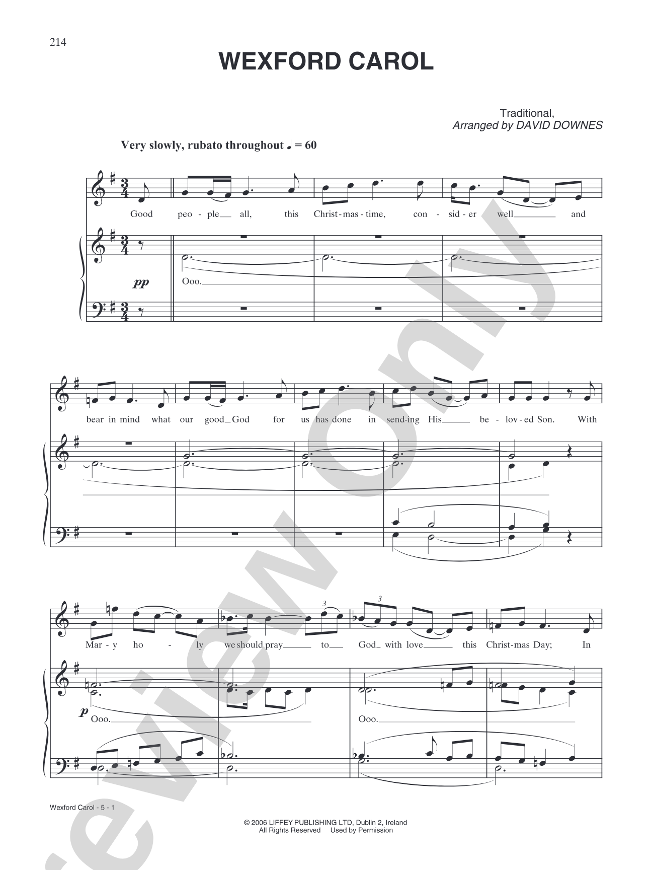 Wexford Carol: Piano/Vocal/Chords