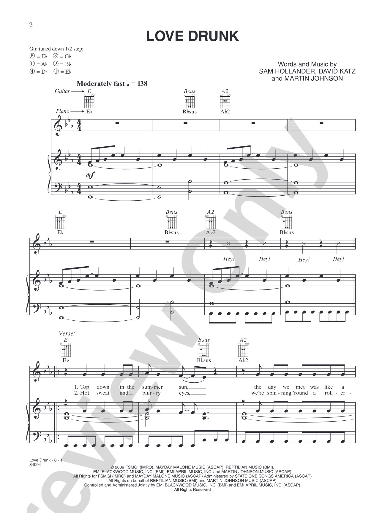 Love Drunk: Piano/Vocal/Chords