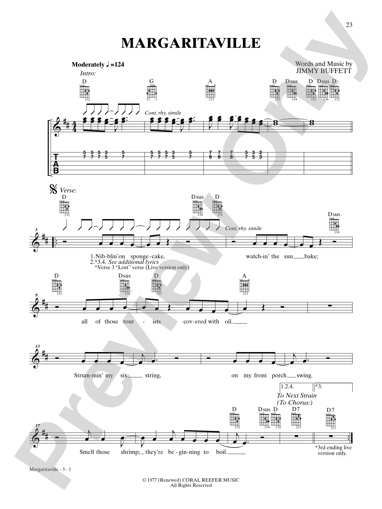 Margaritaville: Interm./Easy Guitar TAB