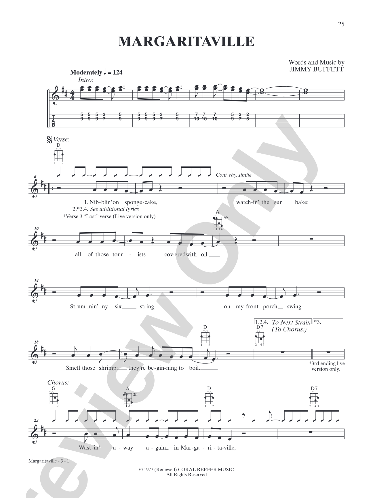 Margaritaville: Mandolin TAB
