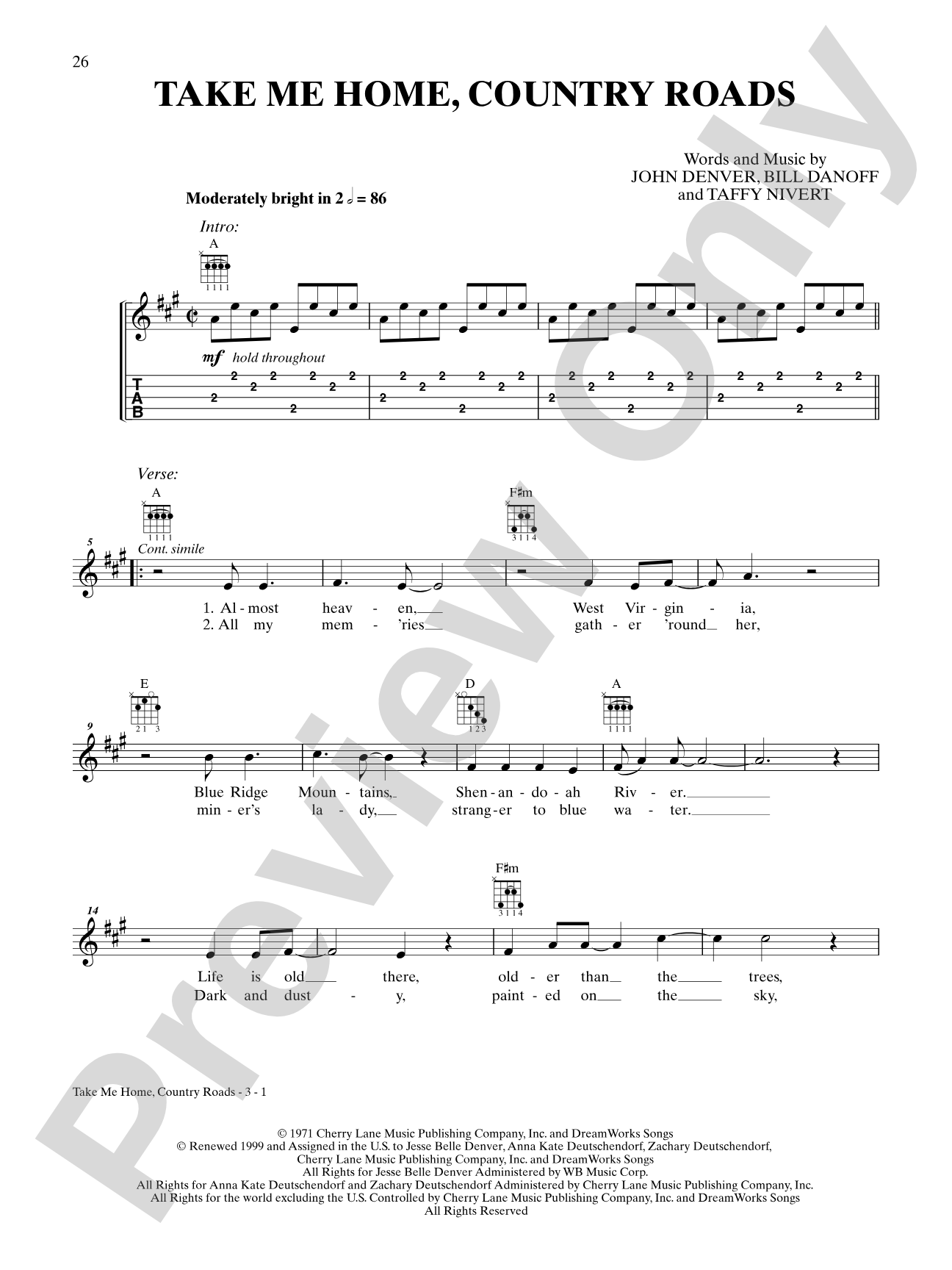 Take Me Home, Country Roads: Banjo TAB