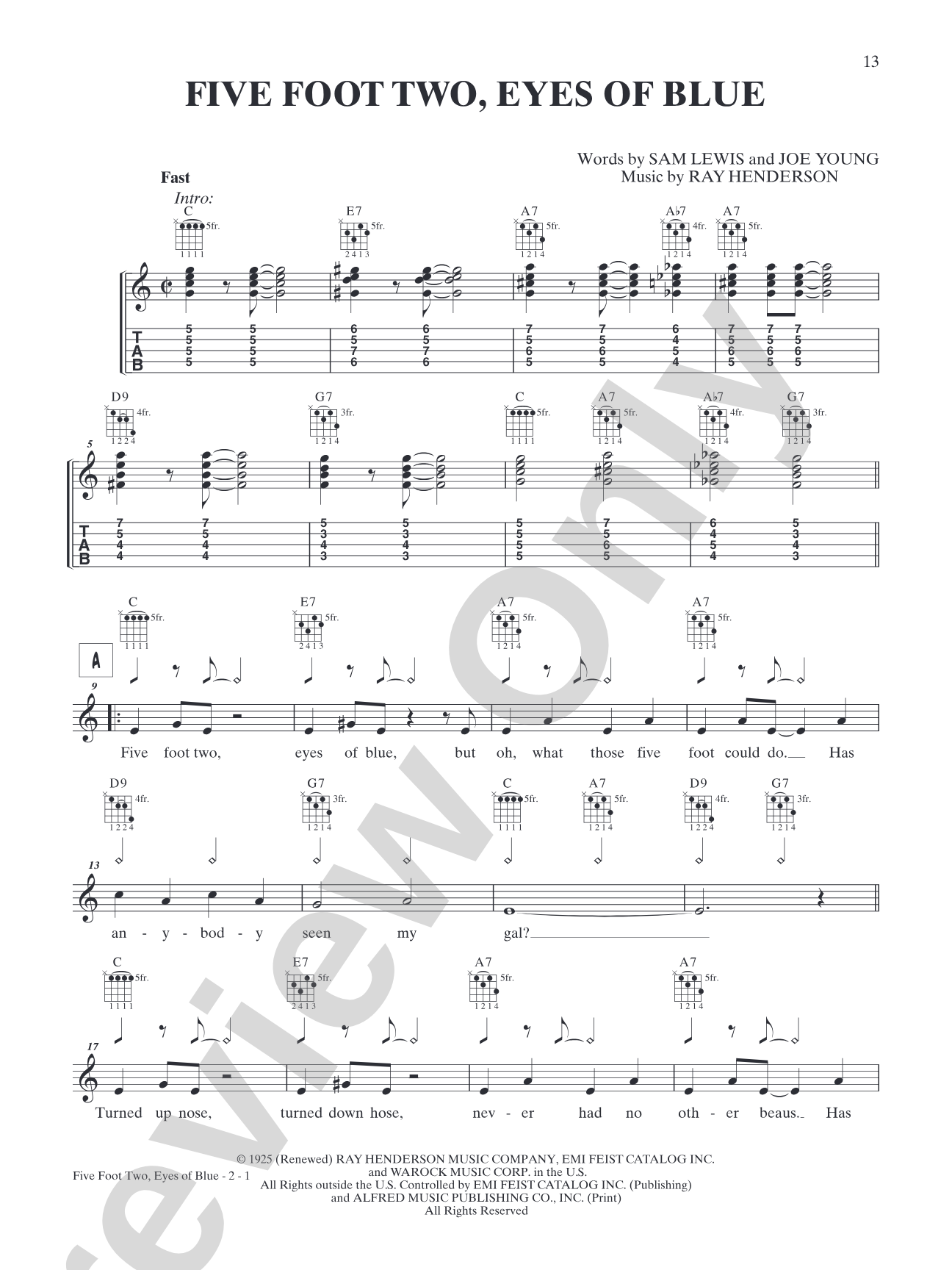 Five Foot Two, Eyes of Blue: Banjo TAB