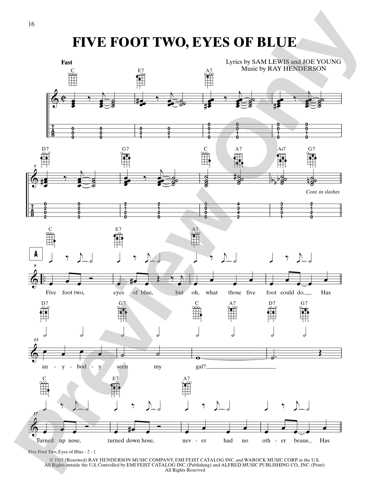 Five Foot Two, Eyes of Blue: Ukulele TAB