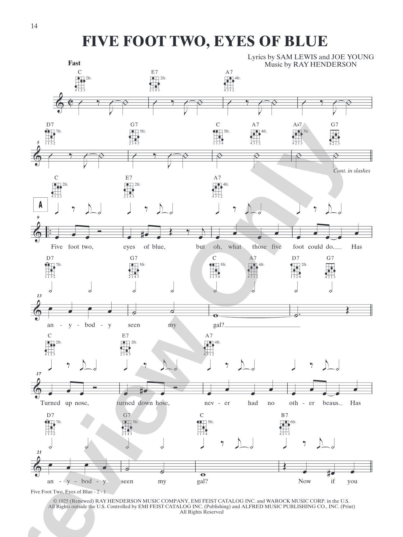 Five Foot Two, Eyes of Blue: Mandolin TAB