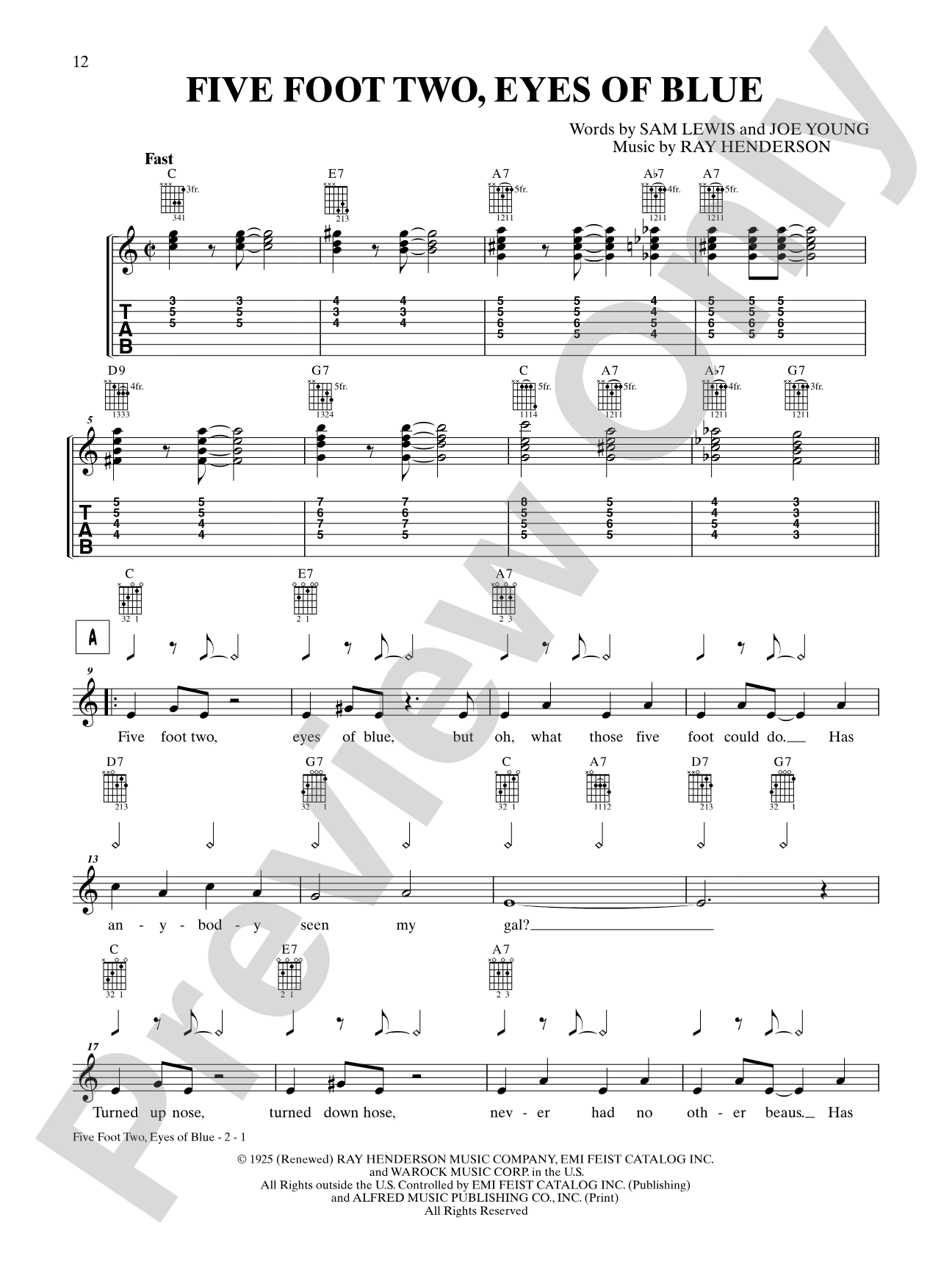 Five Foot Two, Eyes of Blue: Interm./Easy Guitar TAB