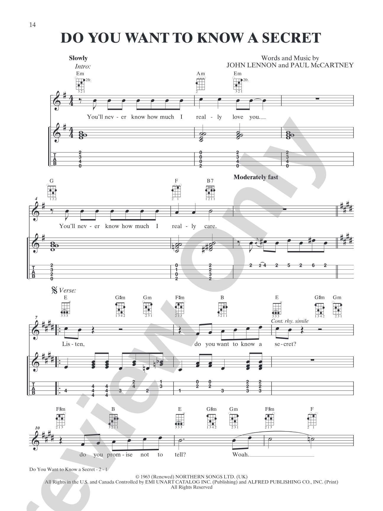 Do You Want to Know a Secret: Ukulele TAB