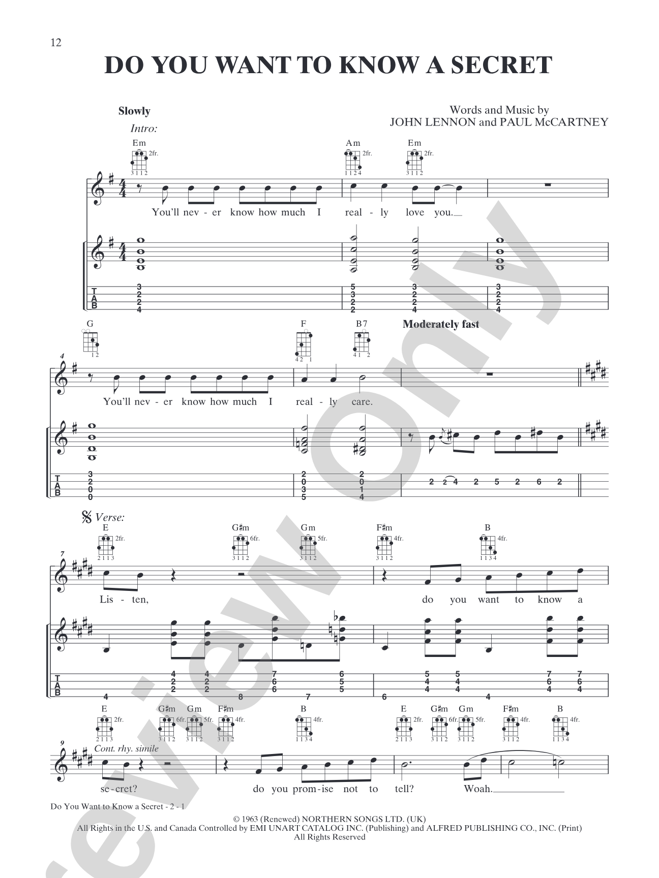 Do You Want to Know a Secret: Mandolin TAB