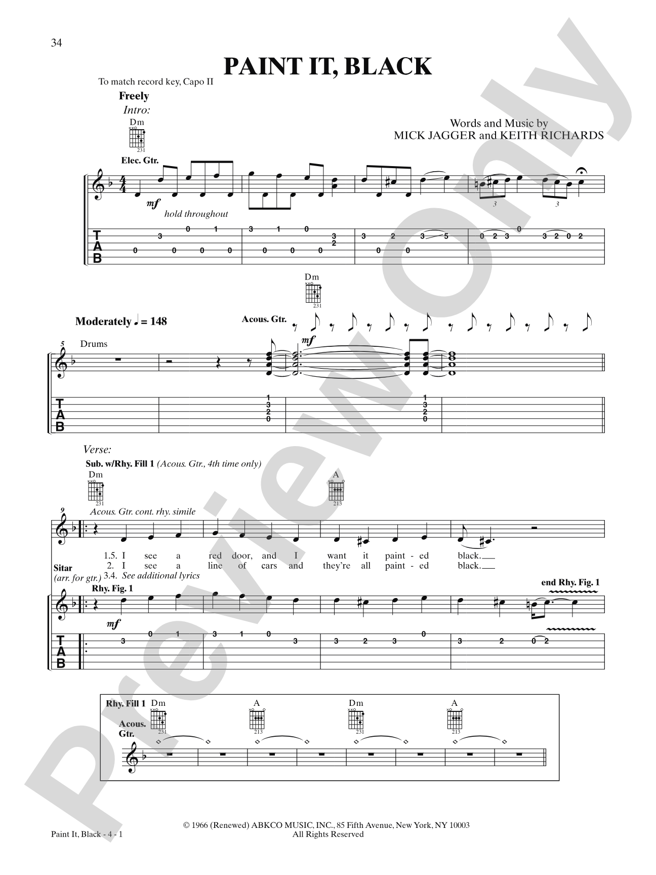 Paint It, Black: Interm./Easy Guitar TAB