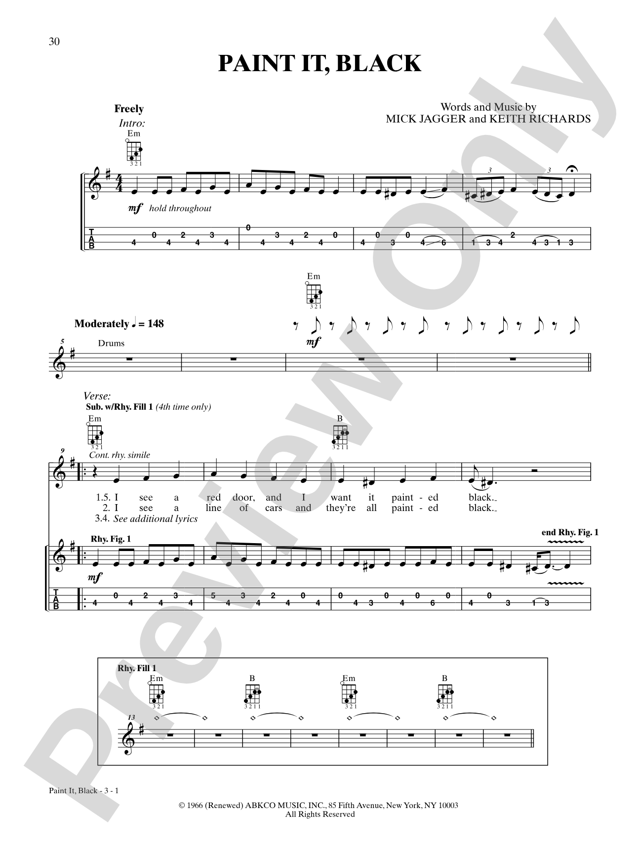 Paint It, Black: Ukulele TAB