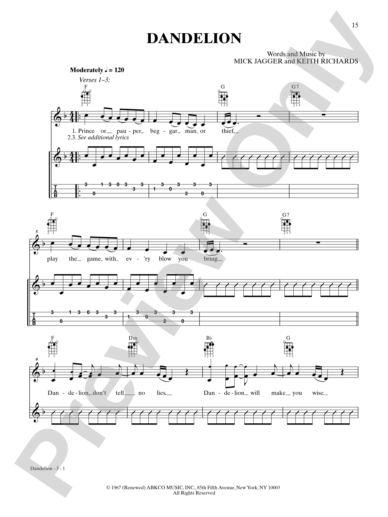 Dandelion: Ukulele TAB