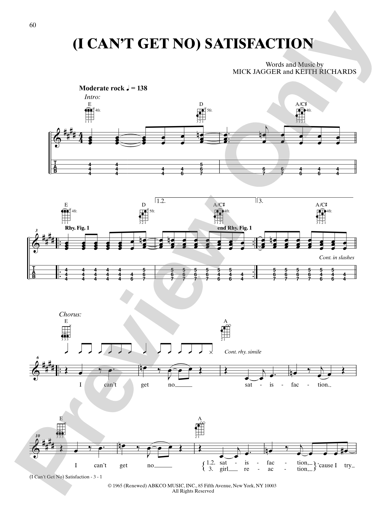 Satisfaction, (I Can't Get No): Ukulele TAB