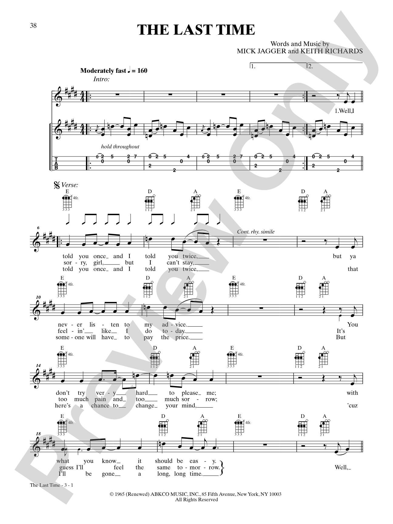 Last Time, The: Ukulele TAB
